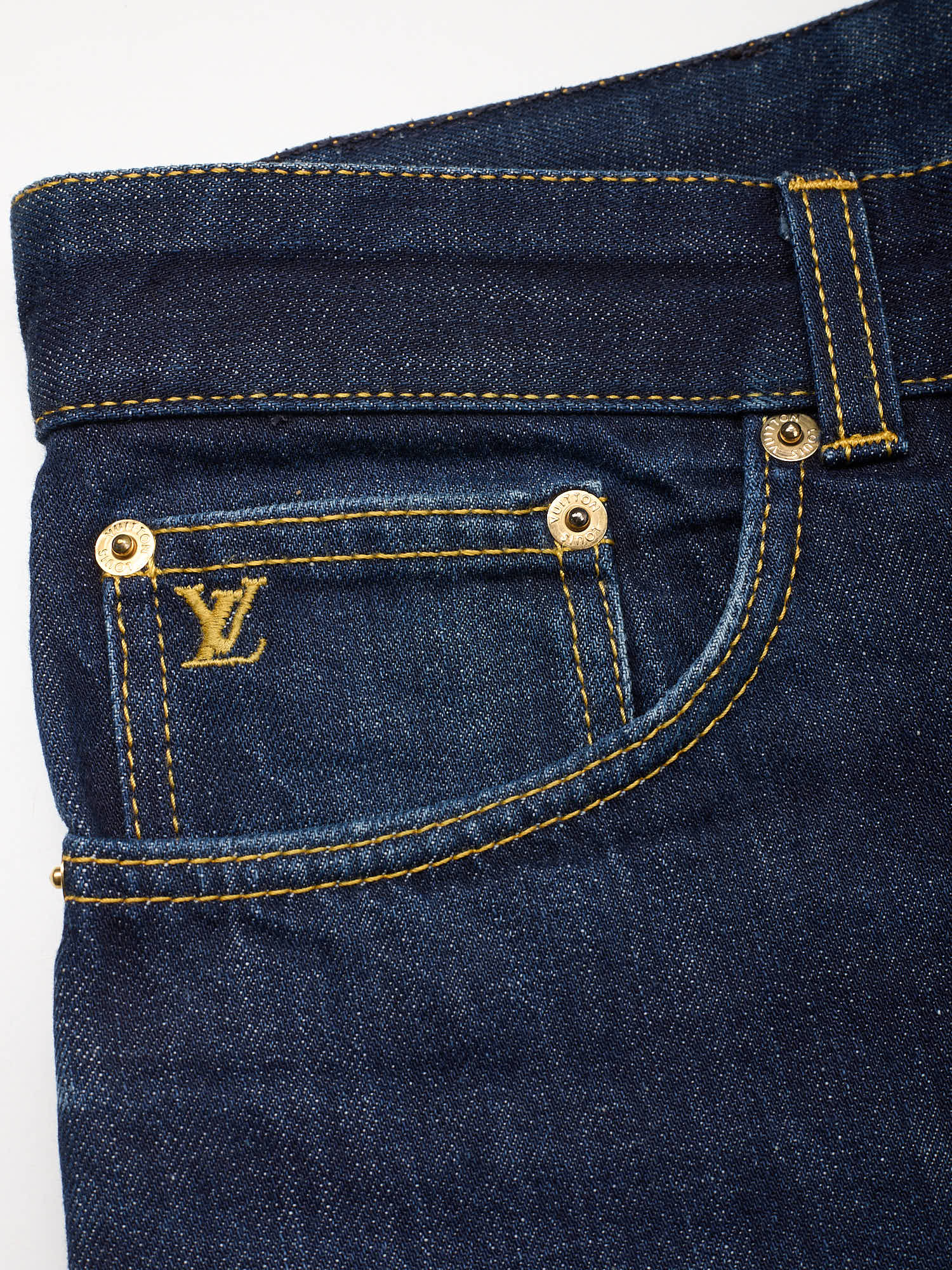 LOUIS VUITTON Blue Flower Logo Denim Jeans Size 44 US 34