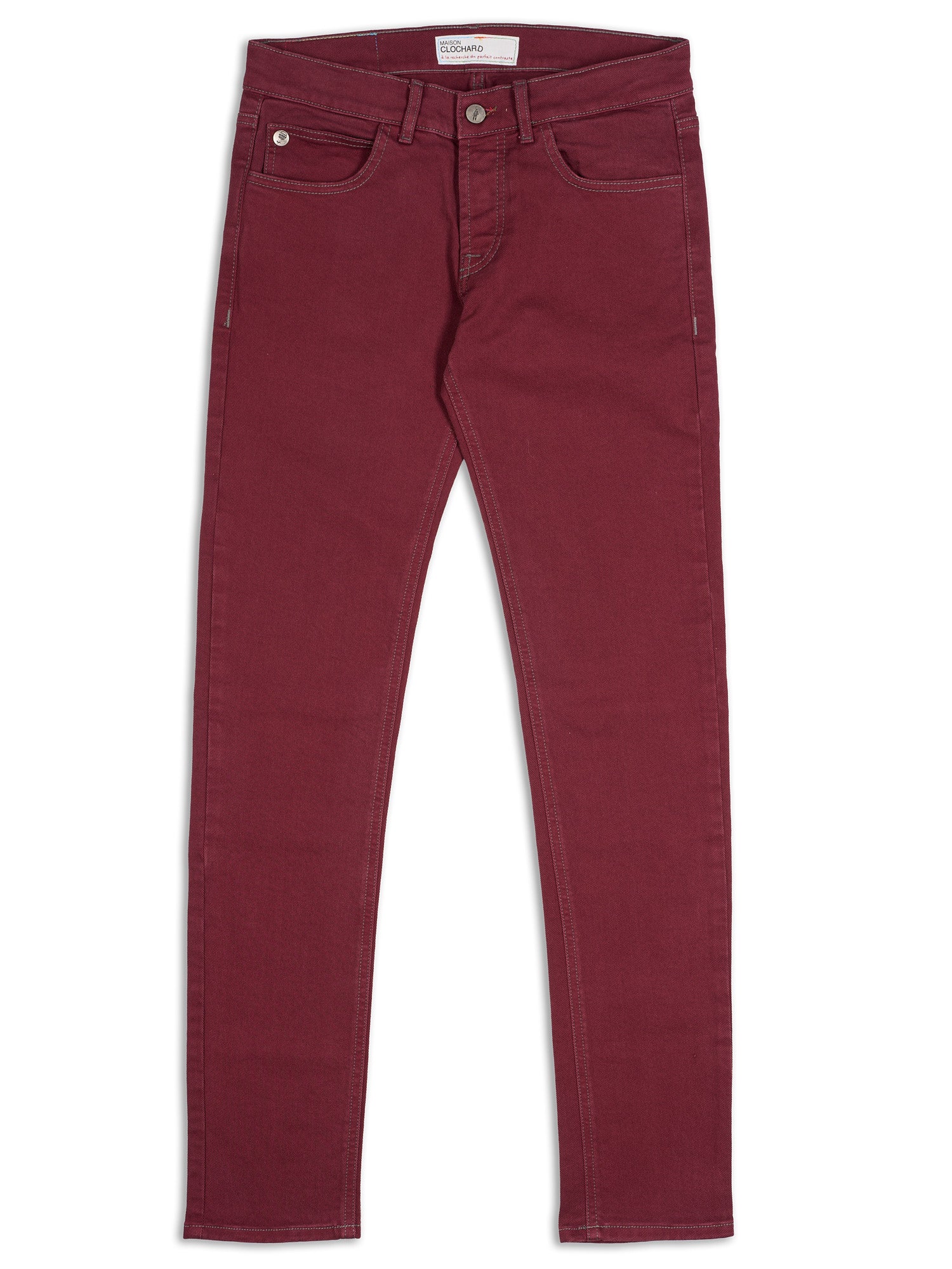 MAISON CLOCHARD Bordeaux "Egret" Cotton-Elastane Skinny Fit Stretch Jeans