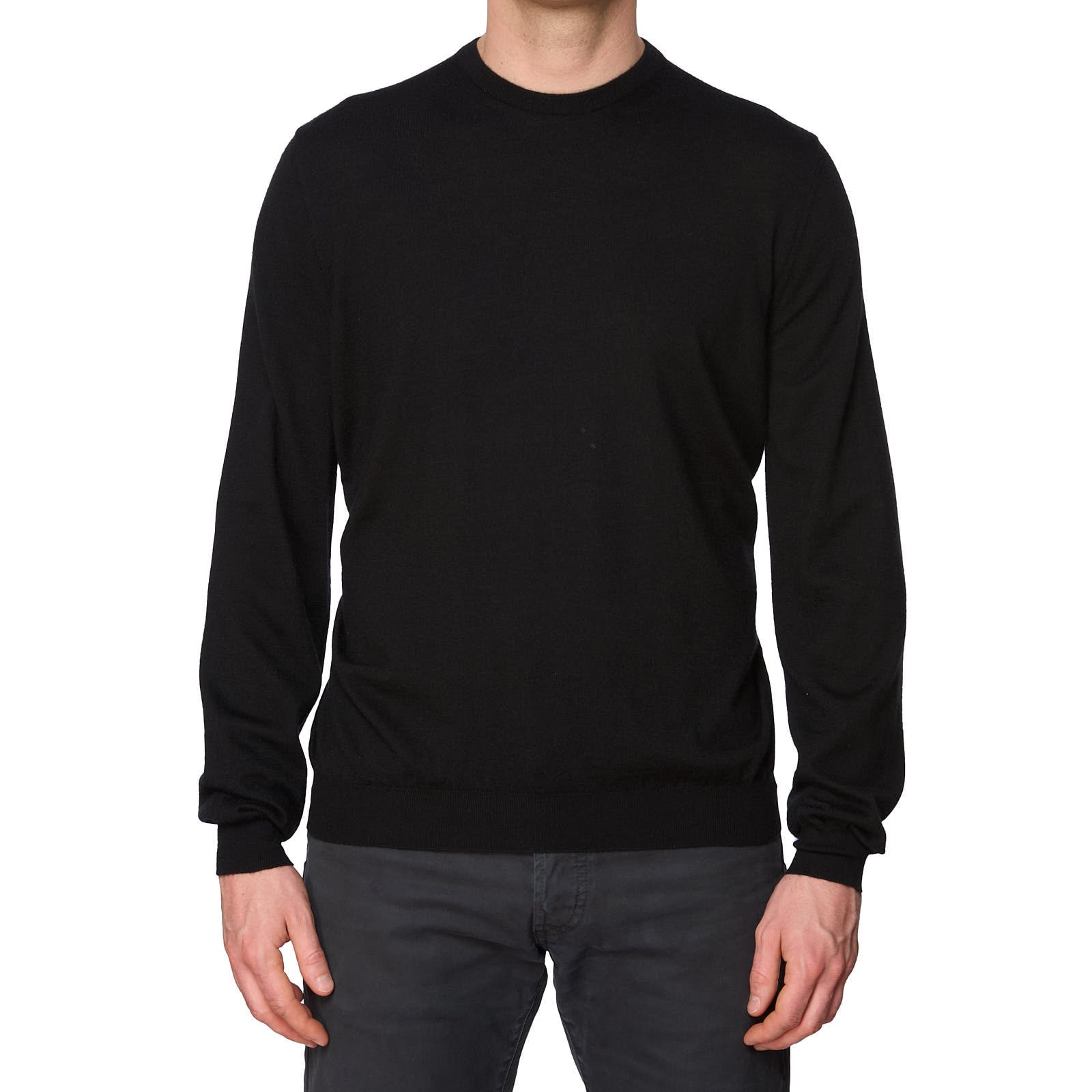 MALO Black Cashmere Ribbed Crewneck Sweater EU 52 US L