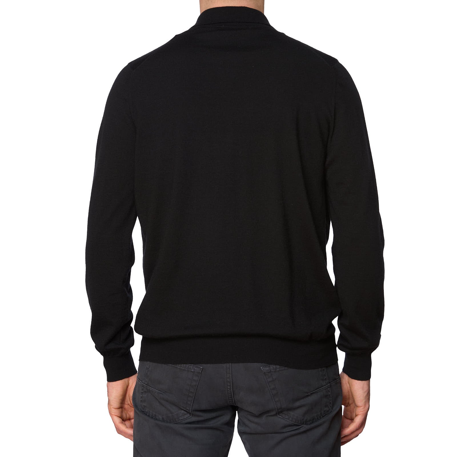 MALO Black Cashmere Ribbed Polo Neck Sweater EU 52 US L