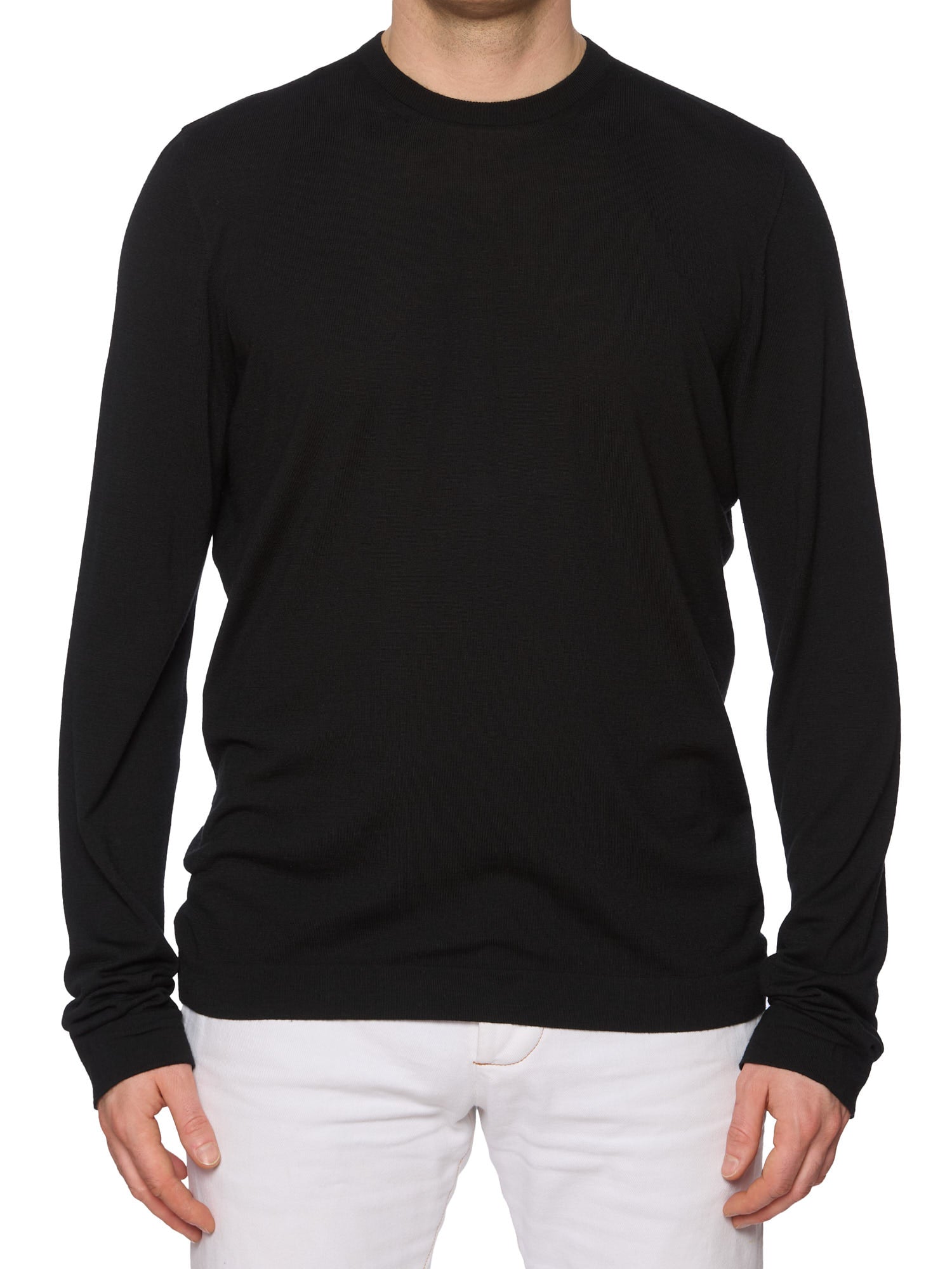 MALO Dark Black Virgin Wool Crewneck Sweater EU 54 US XL