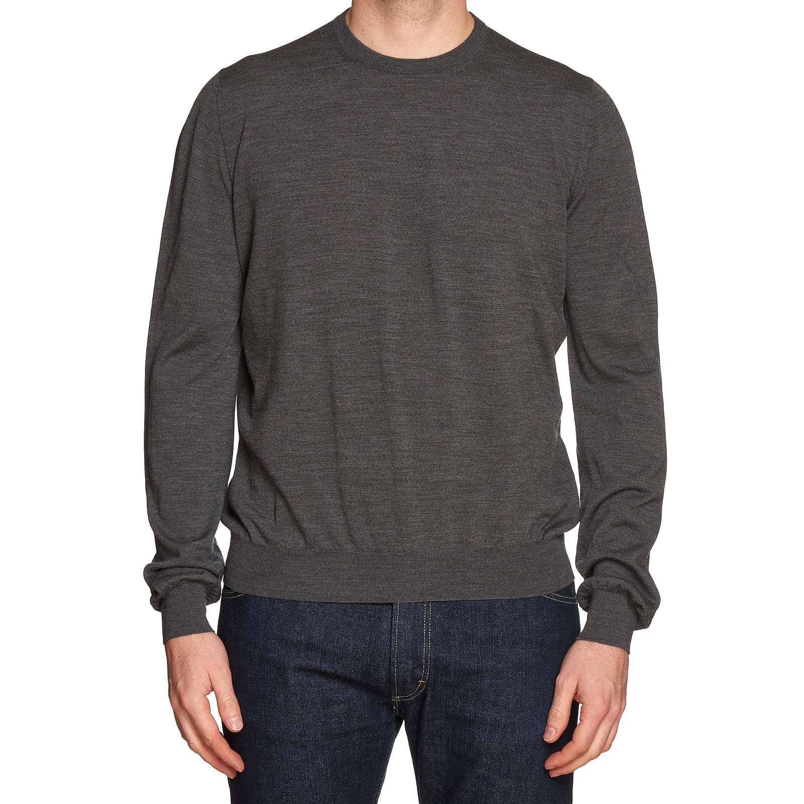 MALO Melange Gray Virgin Wool Ribbed Crewneck Sweater EU 54 NEW US XL MALO