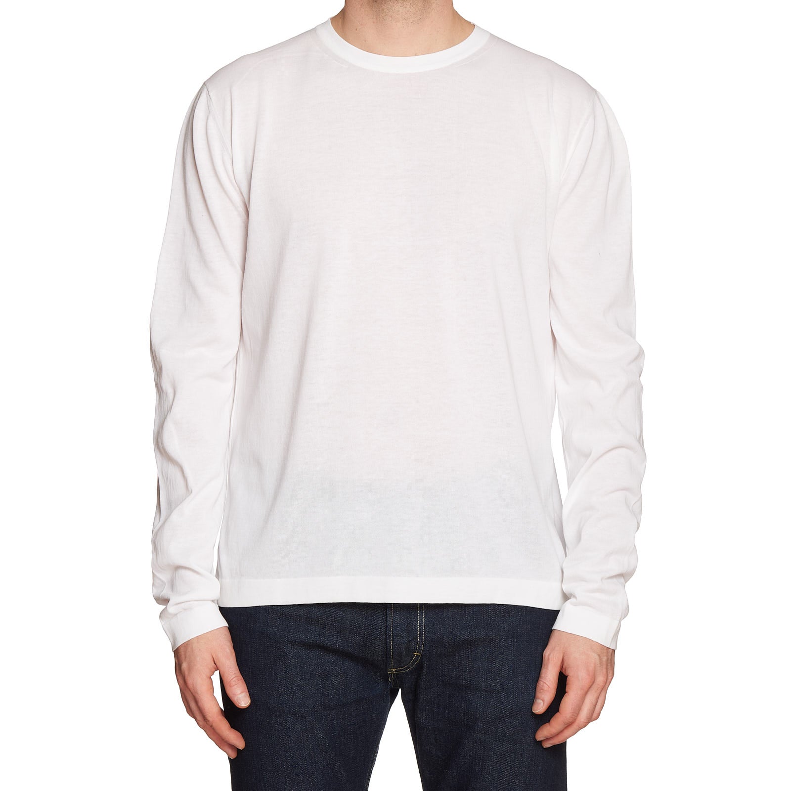 MALO White Cotton Knit Long Sleeve Crewneck T-Shirt EU 54 NEW US L MALO