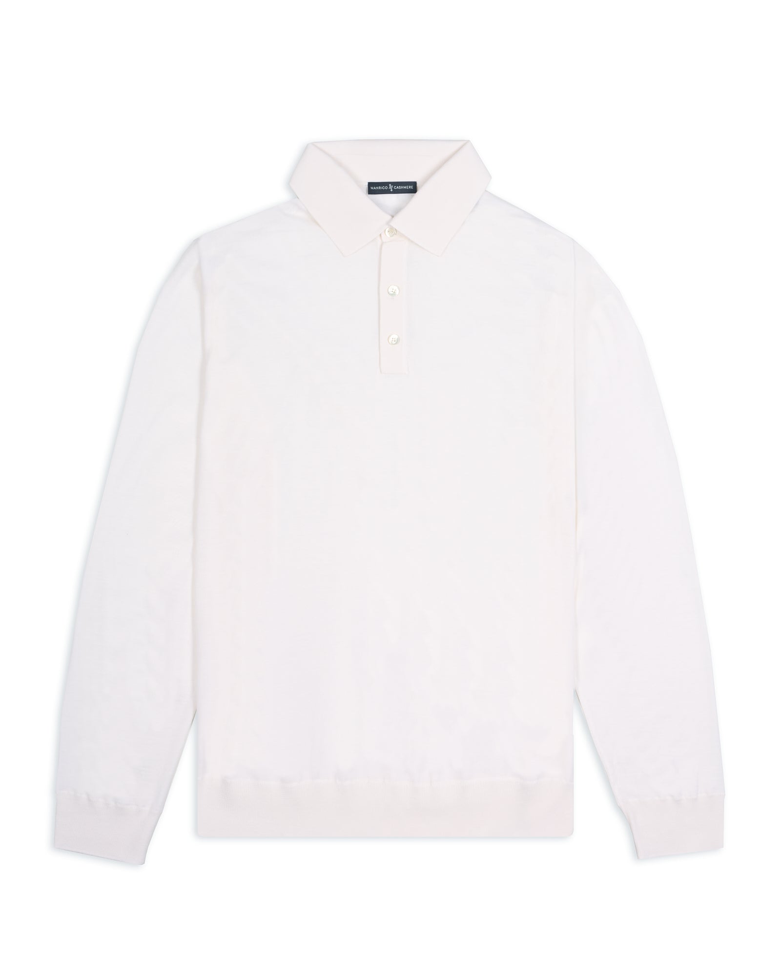 MANRICO CASHMERE White Cashmere-Wool-Silk Long Sleeve Polo Shirt