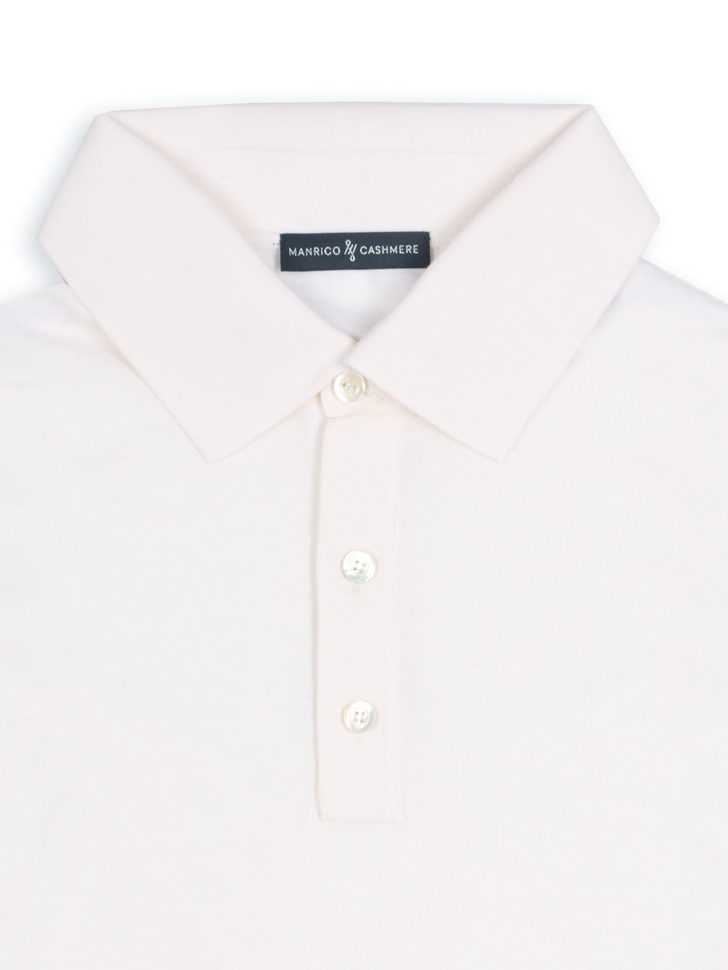 MANRICO CASHMERE White Cashmere-Wool-Silk Long Sleeve Polo Shirt