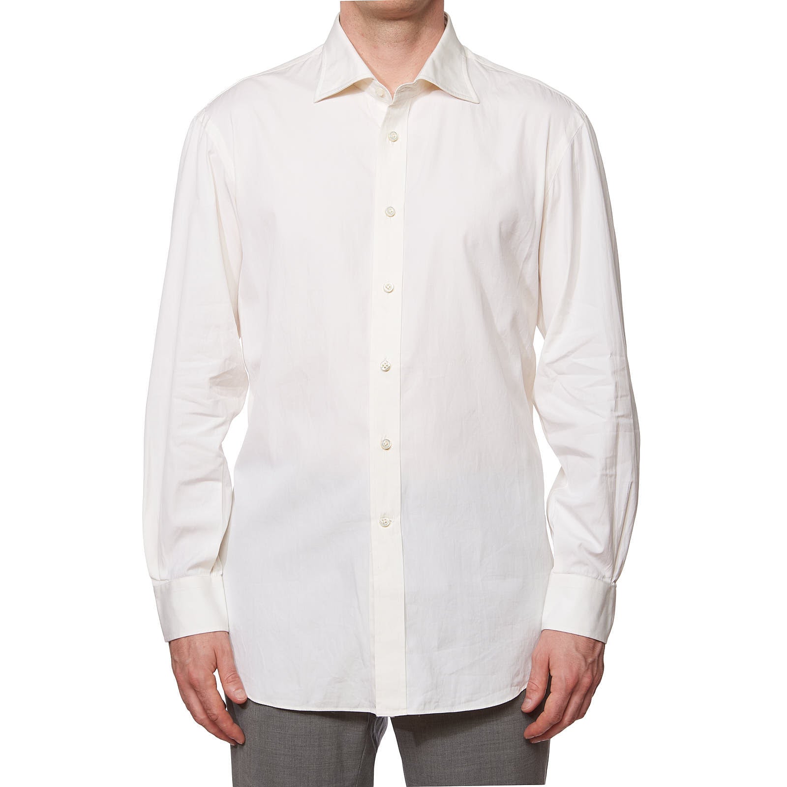 white christmas dresses Small Cream Ivory Banded Collarless Cotton Blend Men's Dress Shirt