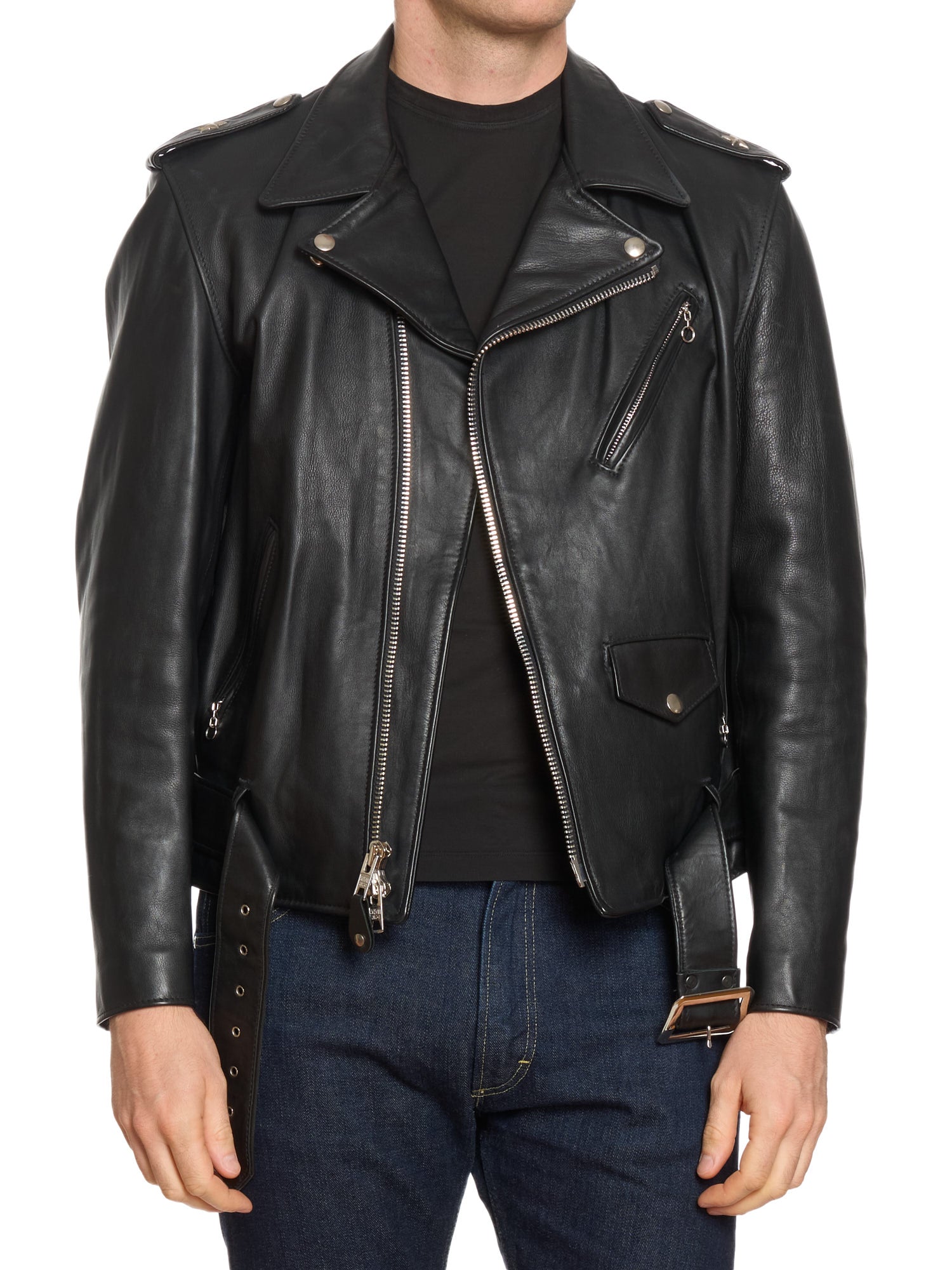 MASTERMIND Japan x SCHOTT Black Leather "One Star" 613 Perfecto Jacket