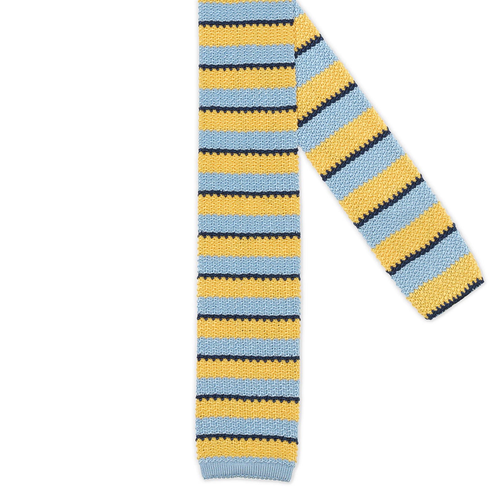 MATTABISCH Blue-Yellow Striped Silk Knit Tie NEW