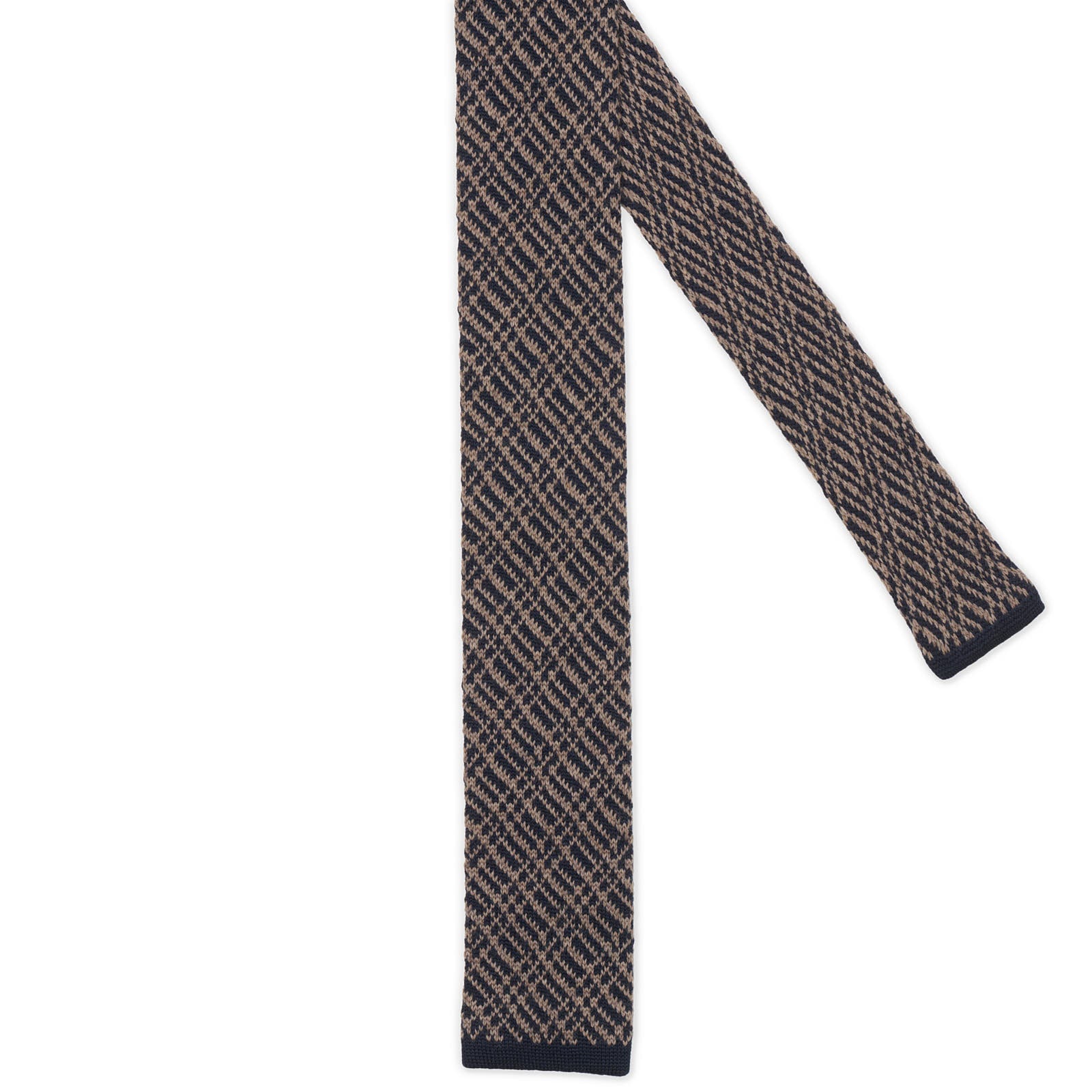 MATTABISCH FOR VANNUCCI Navy Blue-Brown Geometric Pattern Wool Knit Tie NEW