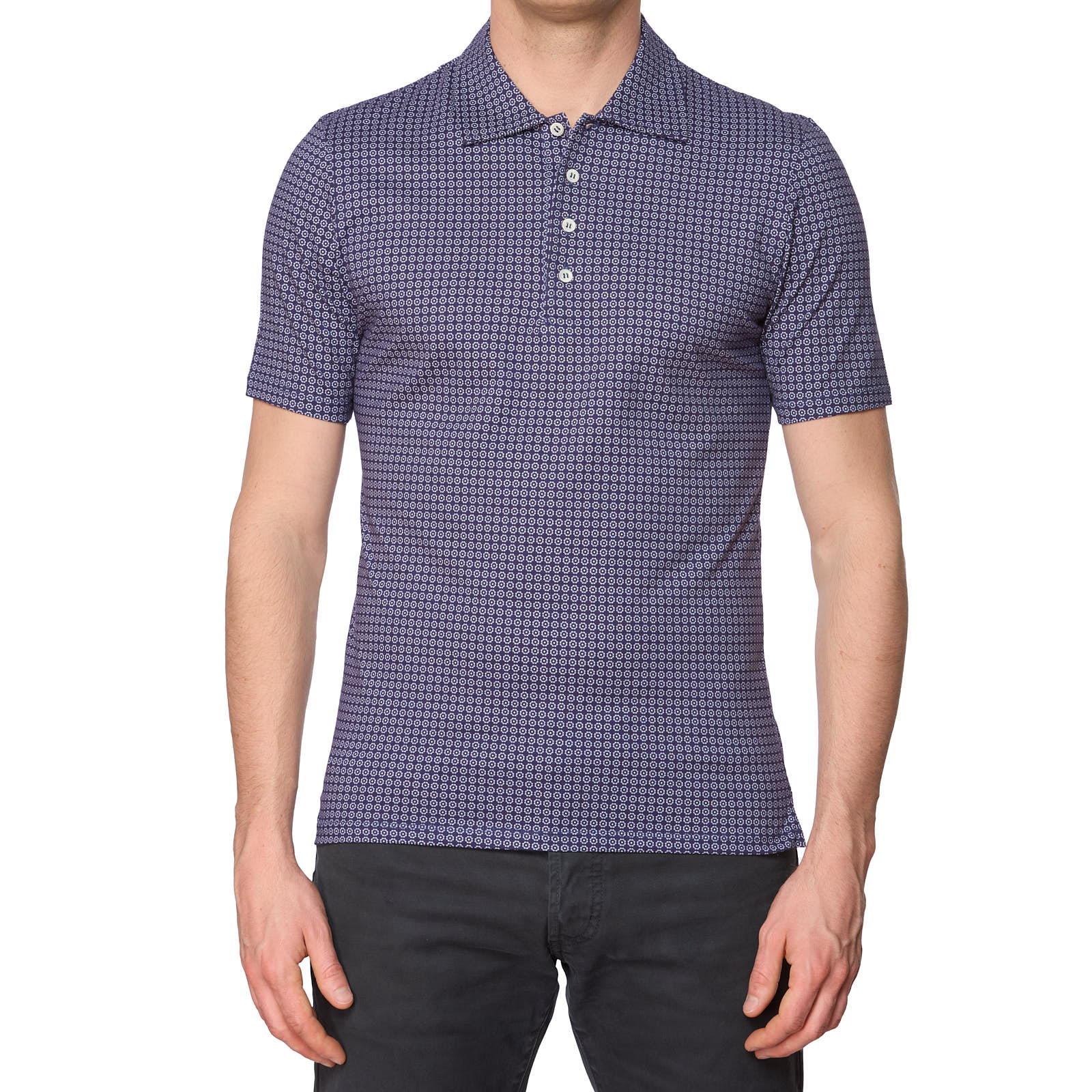 MATTABISCH Milano for VANNUCCI Blue Medallion Cotton Polo Shirt EU 46 NEW