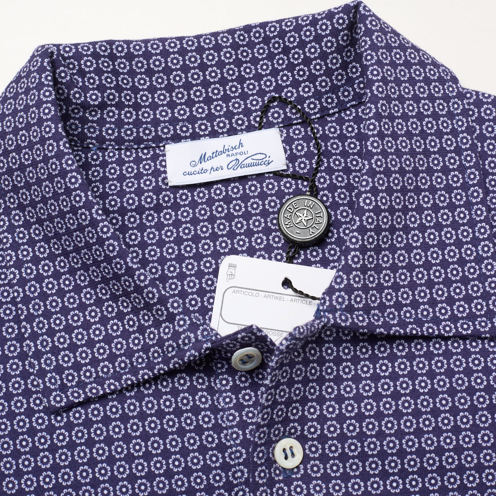 MATTABISCH Milano for VANNUCCI Blue Medallion Cotton Polo Shirt EU 46 NEW