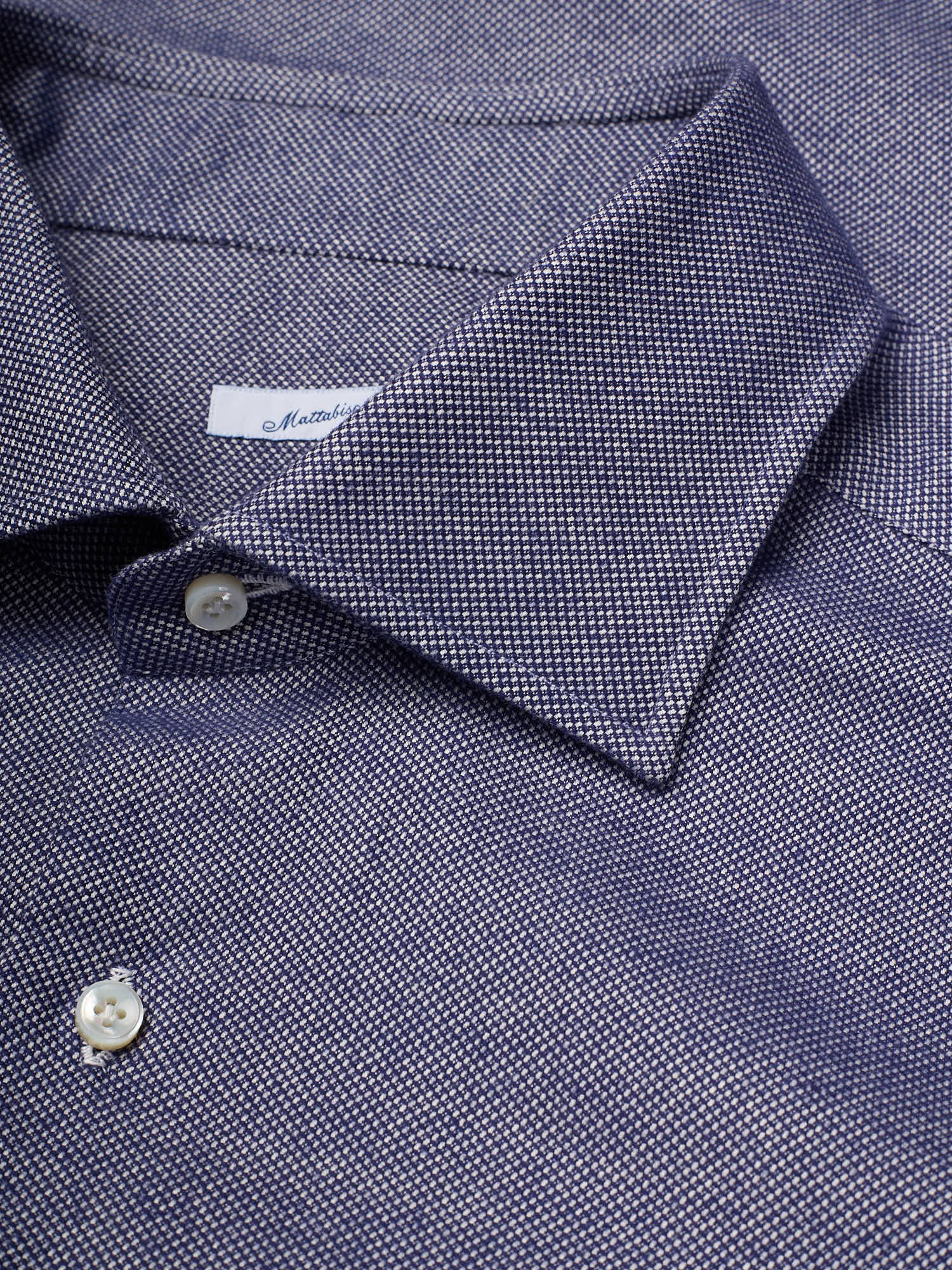 MATTABISCH Napoli Handmade Blue Birdseye Dress Shirt 17 Slim Fit L