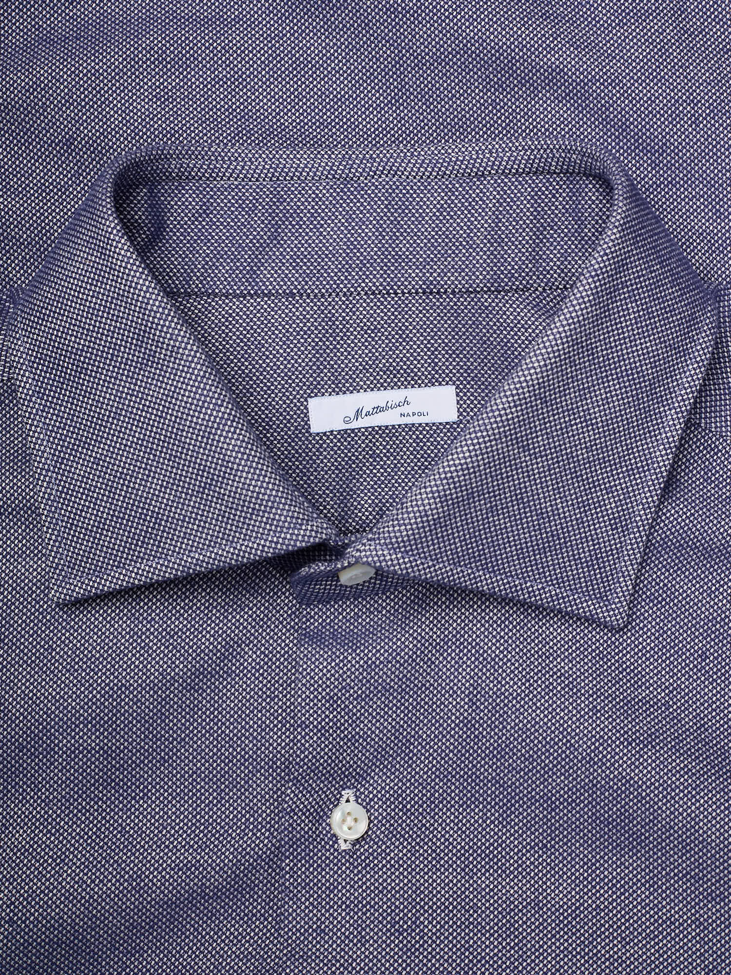 MATTABISCH Napoli Handmade Blue Birdseye Dress Shirt 17 Slim Fit L