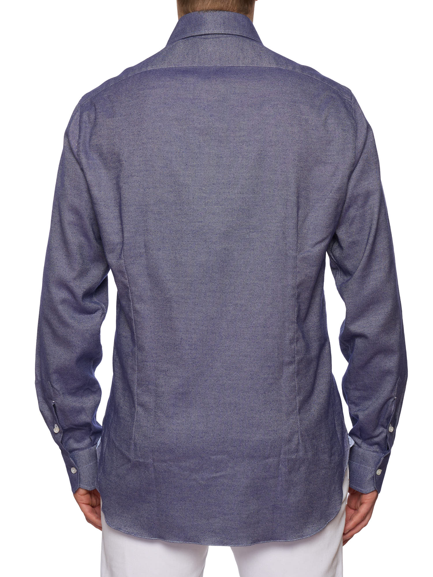 MATTABISCH Napoli Handmade Blue Birdseye Dress Shirt 17 Slim Fit L