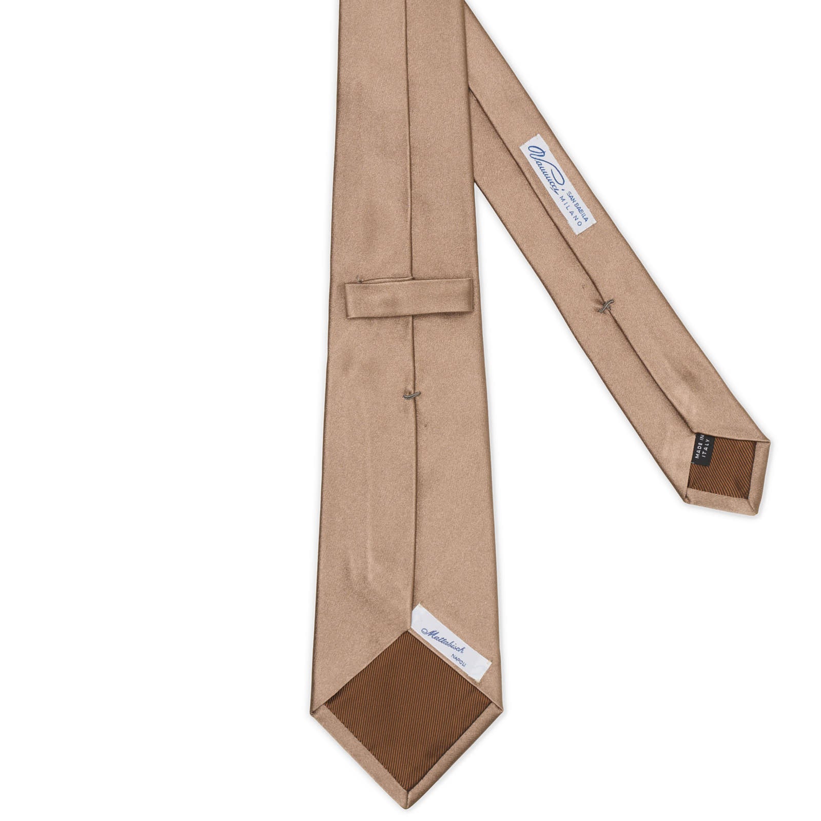 MATTABISCH Satin Light Brown Silk Tie NEW