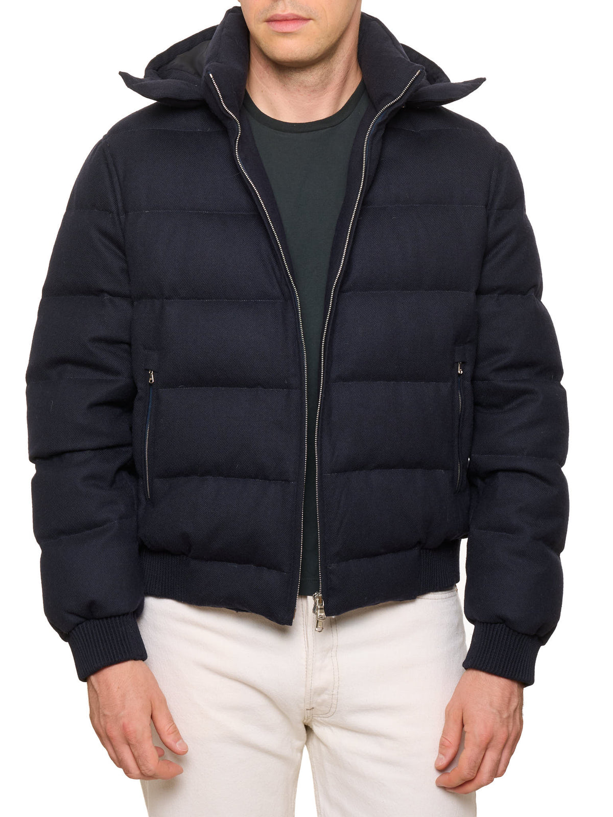 MAURO BLASI Napoli Blue Wool Hooded Puffer Down Jacket M NEW 50