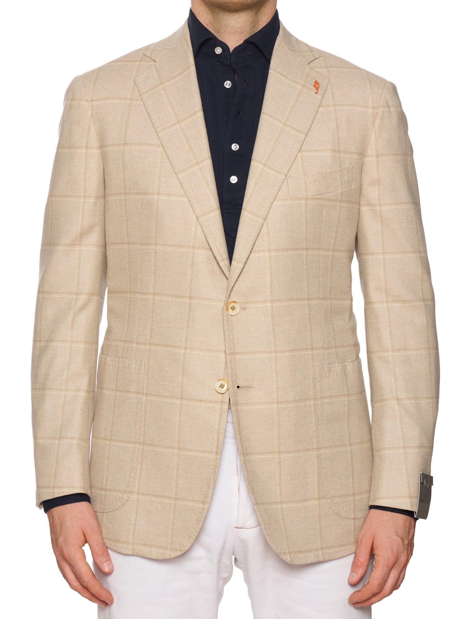 MAURO BLASI Napoli Handmade Beige Plaid Wool-Cashmere Jacket
