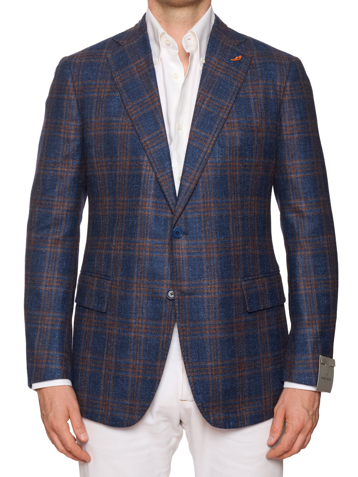 MAURO BLASI Napoli Handmade Blue-Brown Plaid Wool-Silk-Linen Jacket