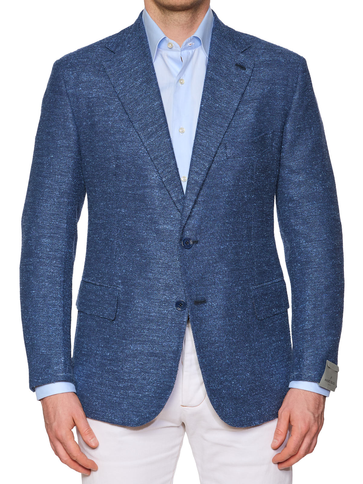 MAURO BLASI Napoli Handmade Blue Wool-Linen-Silk Jacket EU 54 NEW US 44