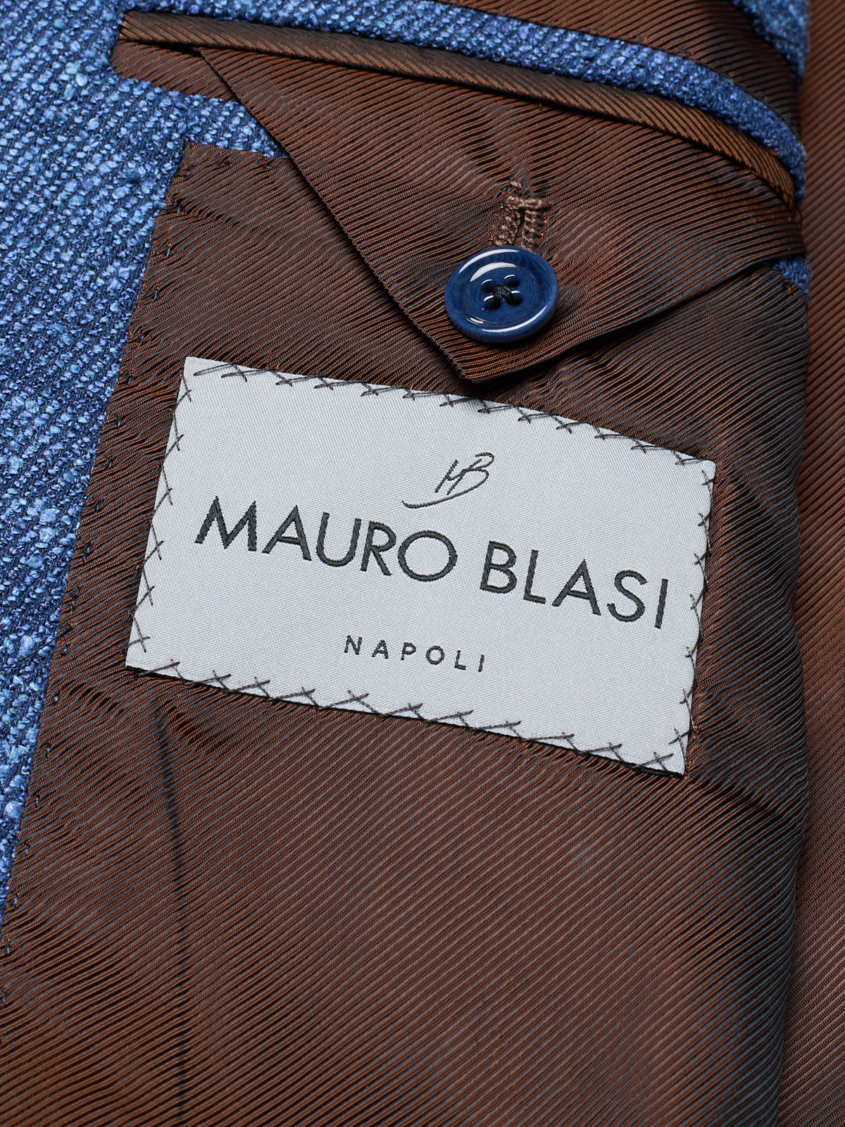 MAURO BLASI Napoli Handmade Blue Wool-Linen-Silk Jacket EU 54 NEW US 44