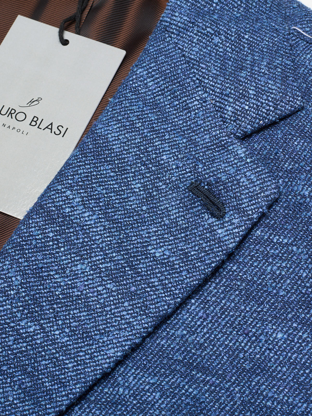 MAURO BLASI Napoli Handmade Blue Wool-Linen-Silk Jacket EU 54 NEW US 44