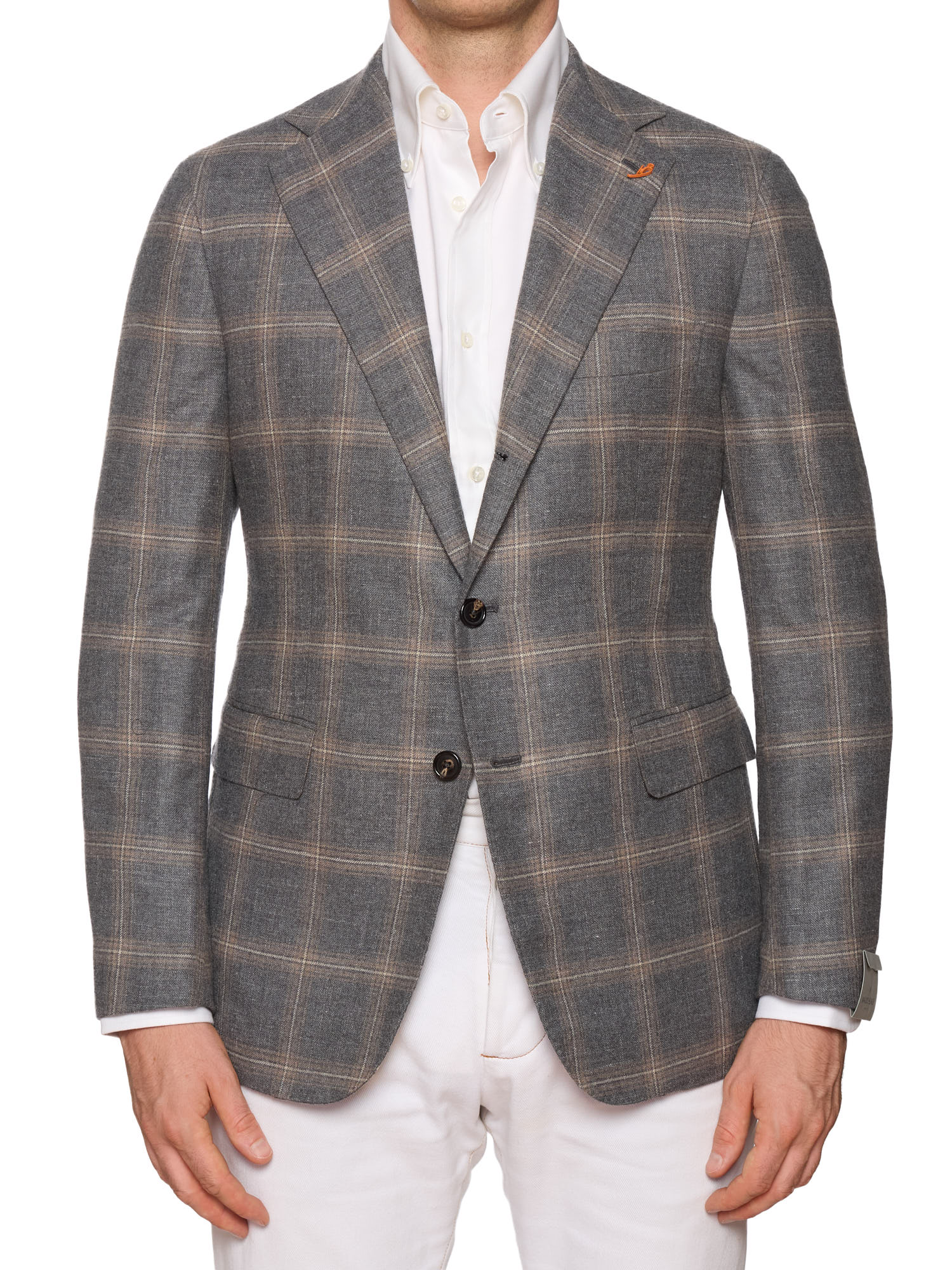 MAURO BLASI Napoli Handmade Dark Gray Plaid Wool-Cashmere-Silk-Linen Jacket