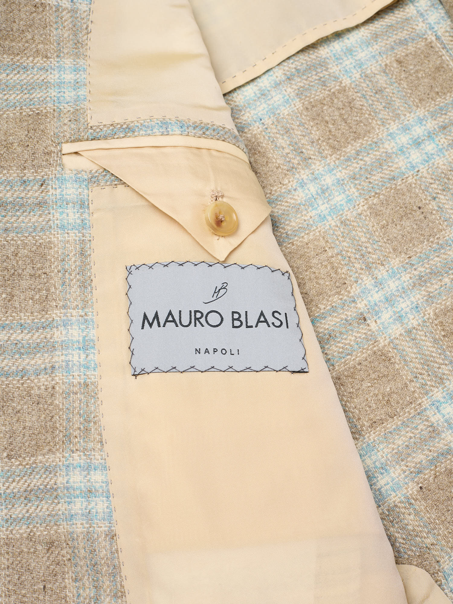 MAURO BLASI Napoli Handmade Gray-Blue Plaid Wool-Cashmere Jacket