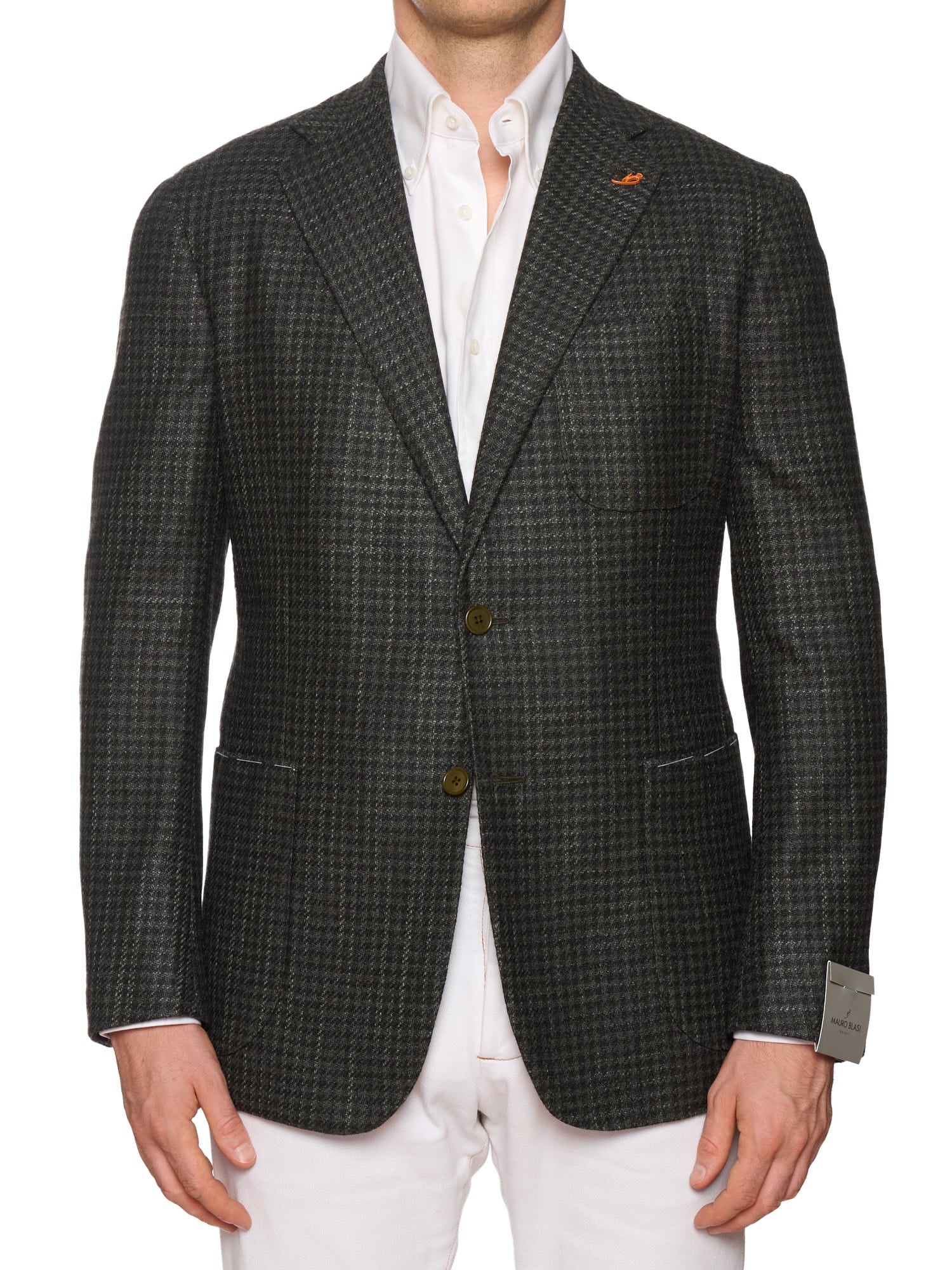 MAURO BLASI Napoli Handmade Green Houndstooth Wool-Silk-Cashmere Jacket