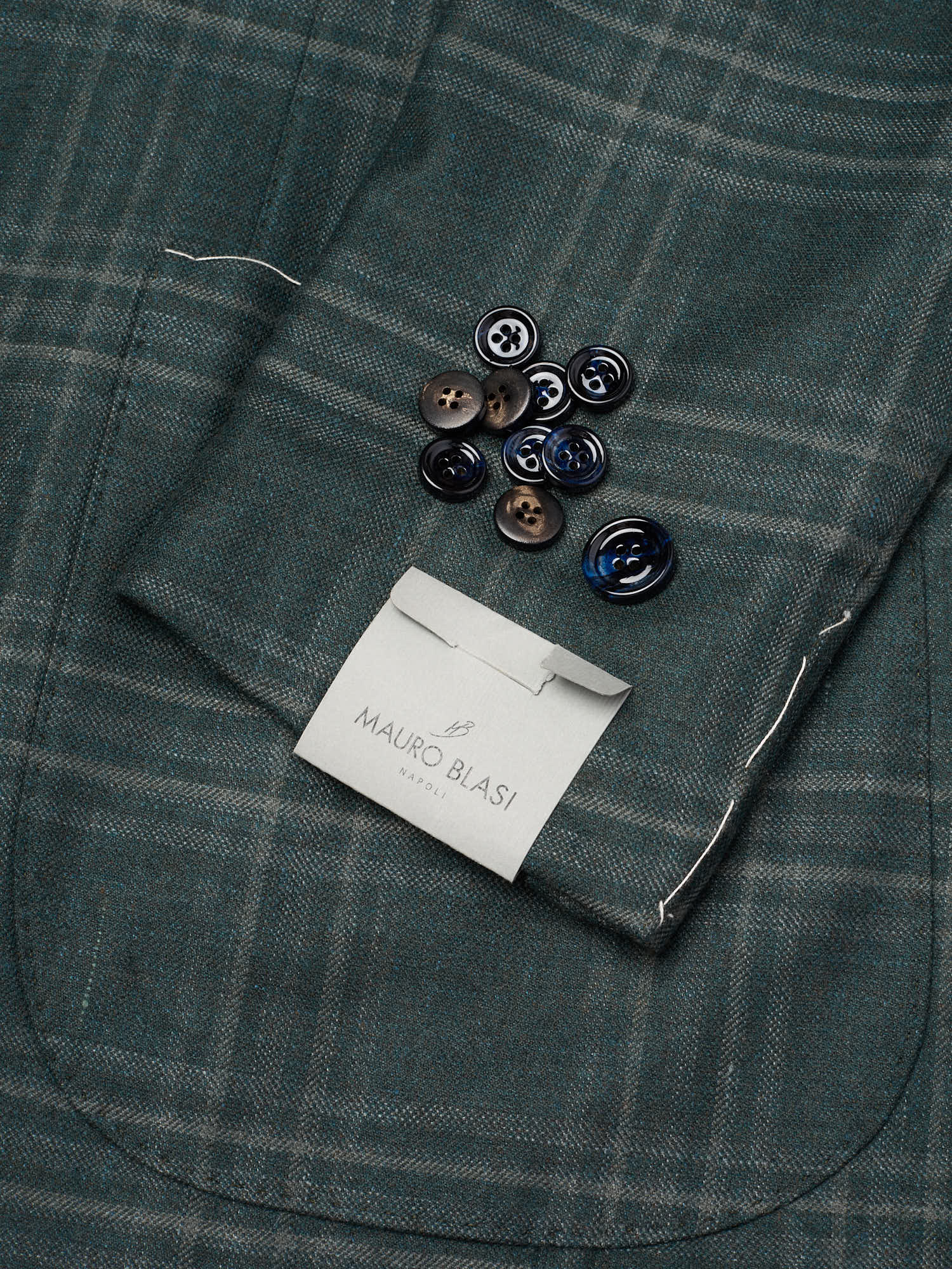 MAURO BLASI Napoli Handmade Green Plaid Wool-Cashmere-Silk-Linen Jacket