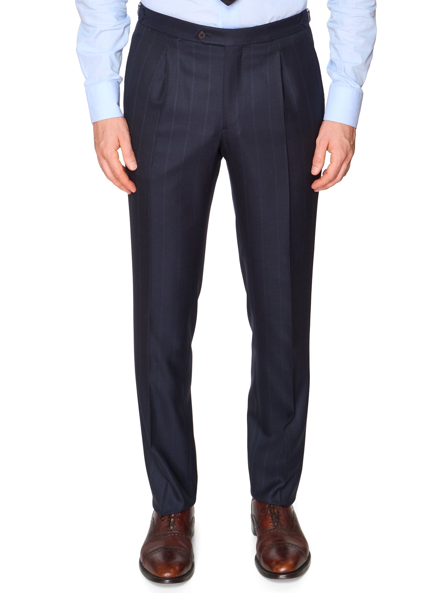 MAURO BLASI Napoli Handmade Navy Blue Striped Wool Suit