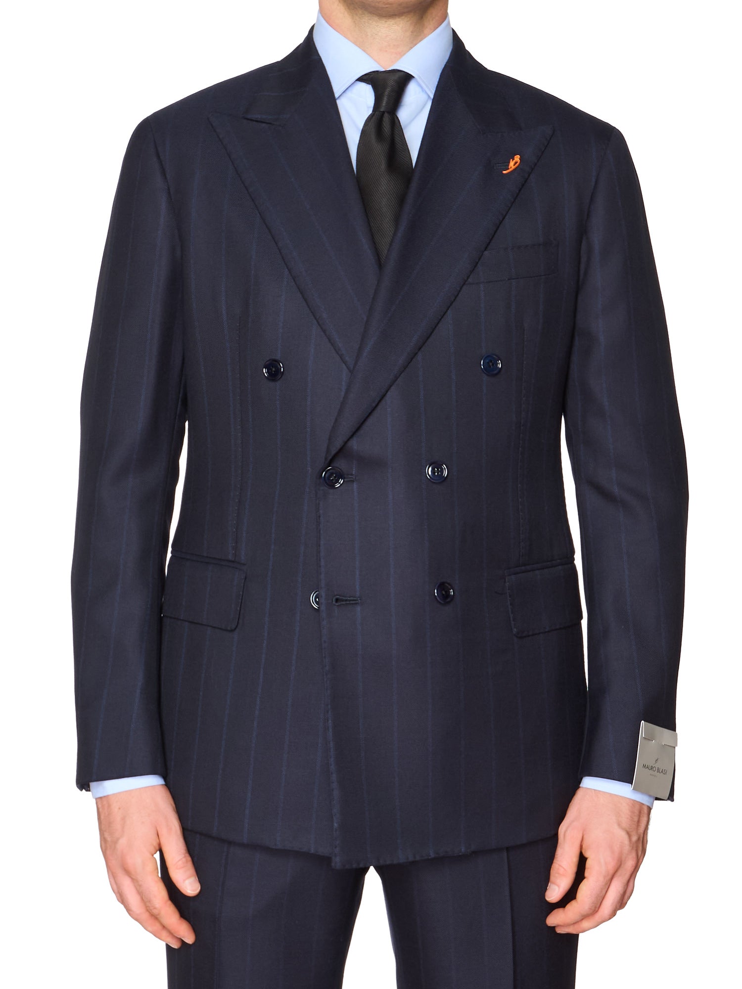 MAURO BLASI Napoli Handmade Navy Blue Striped Wool Suit