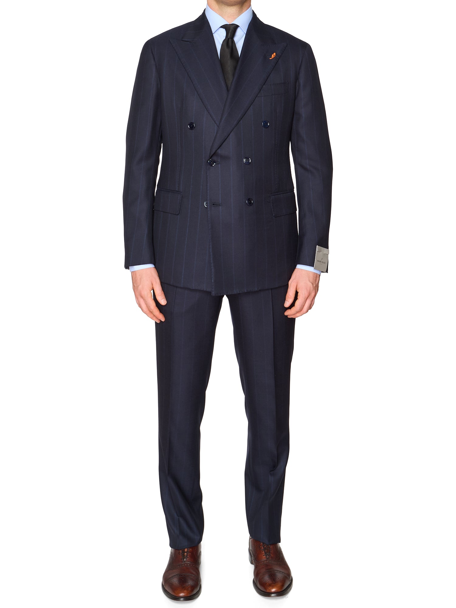 MAURO BLASI Napoli Handmade Navy Blue Striped Wool Suit