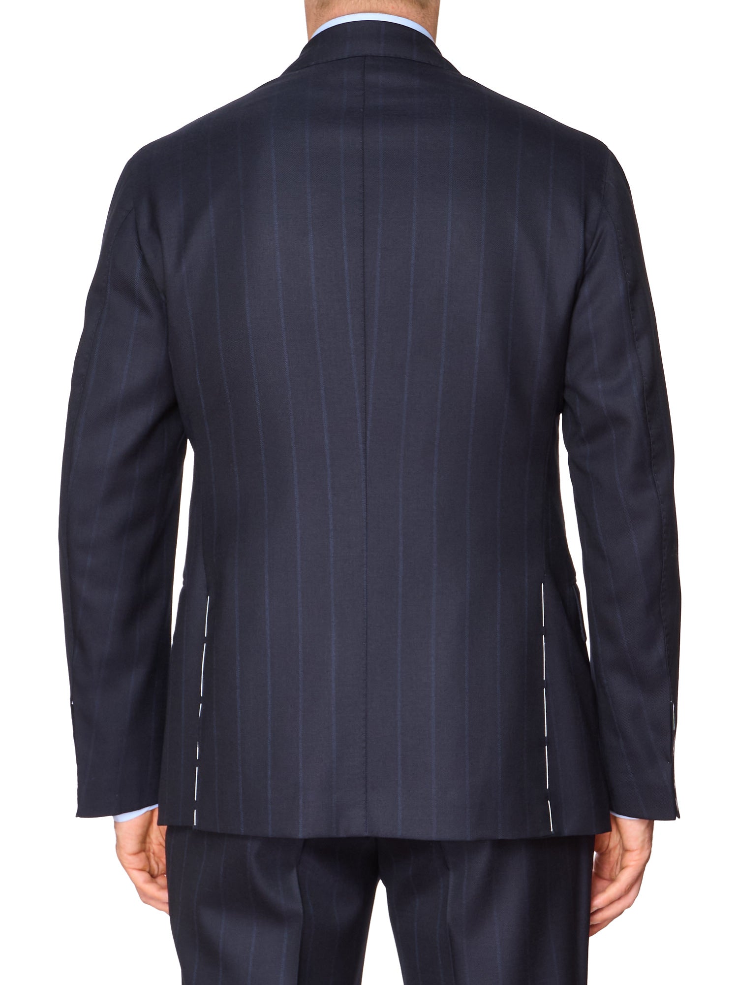 MAURO BLASI Napoli Handmade Navy Blue Striped Wool Suit