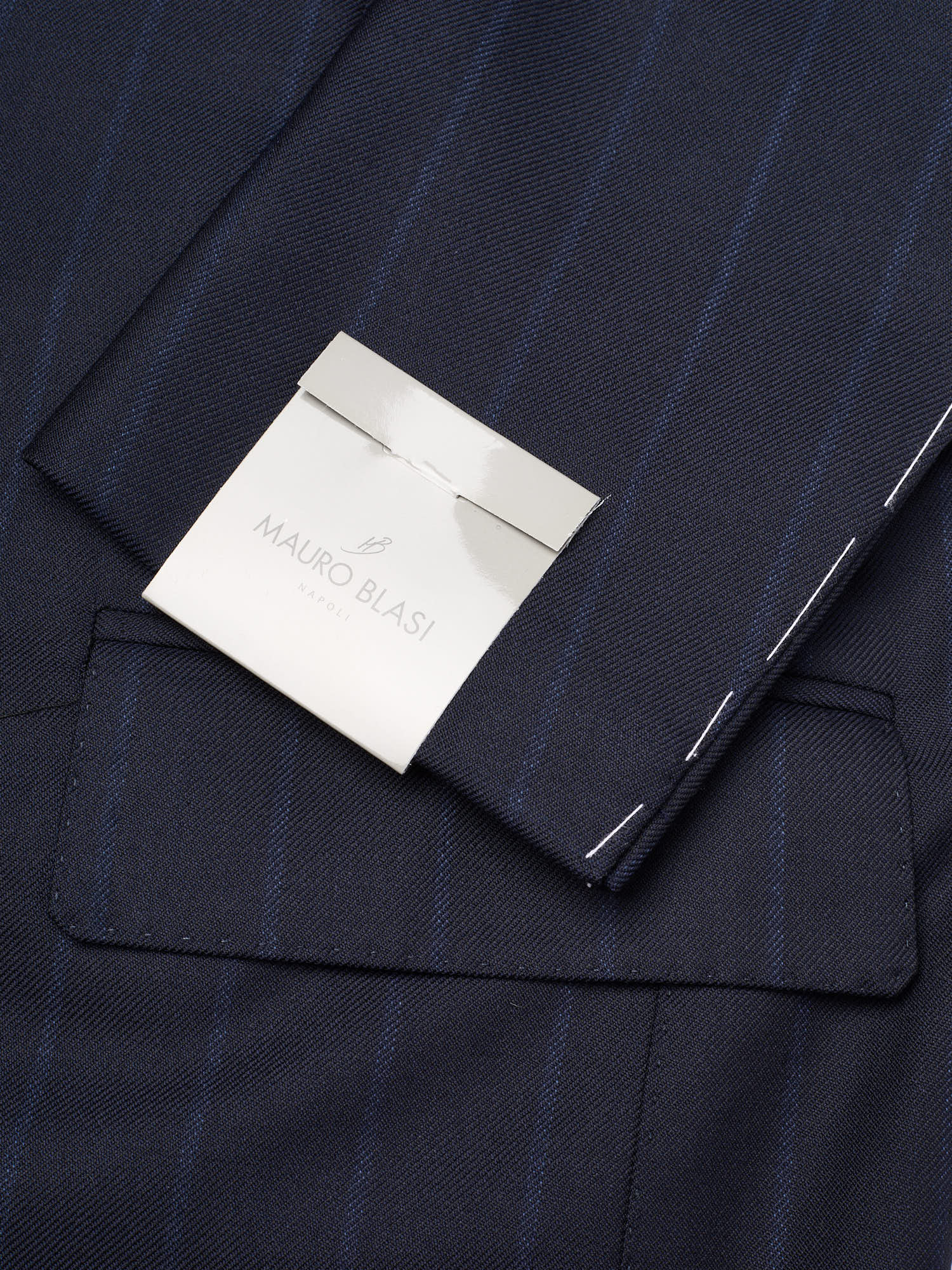 MAURO BLASI Napoli Handmade Navy Blue Striped Wool Suit