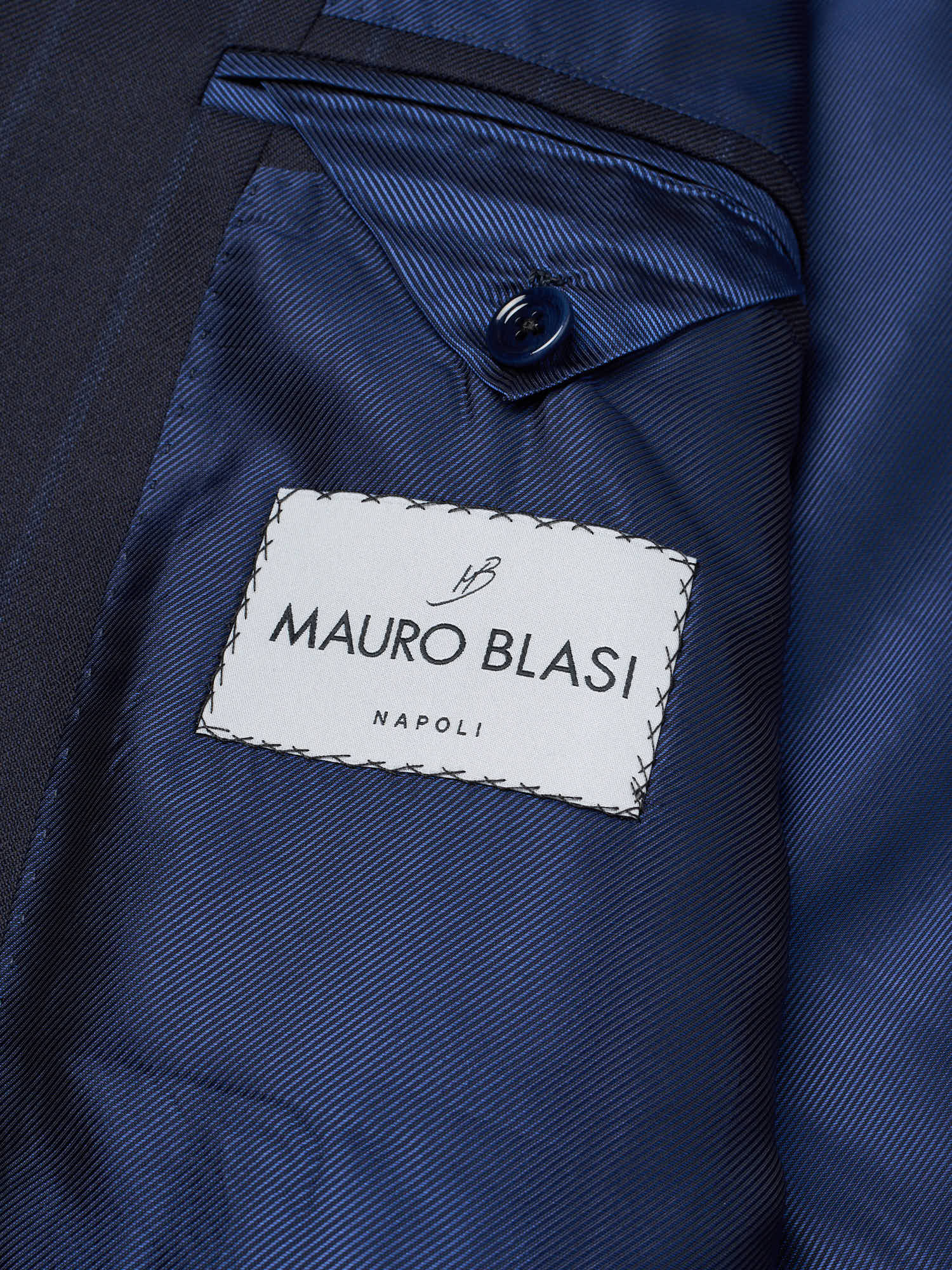 MAURO BLASI Napoli Handmade Navy Blue Striped Wool Suit