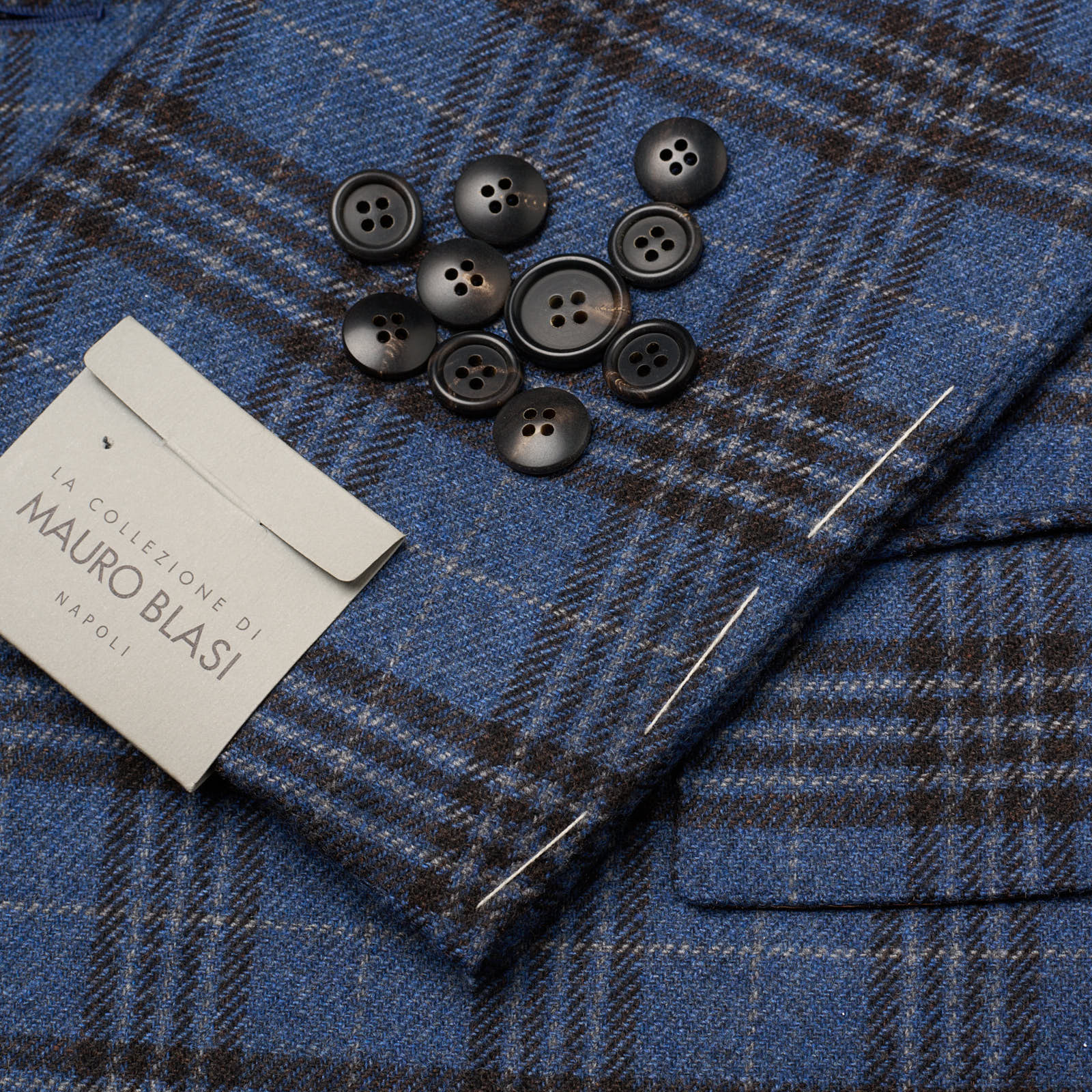MAURO BLASI for VANNUCCI Handmade Blue Plaid Virgin Wool Jacket EU 54 NEW US 44
