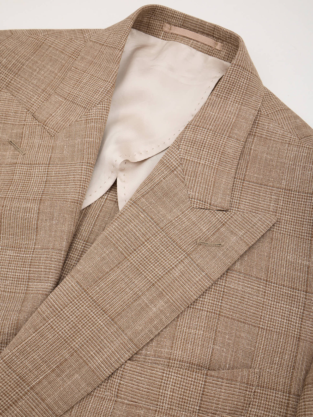 MILAN KELECENI Beige Prince of Wales Loro Piana Wool-Silk-Linen DB Suit