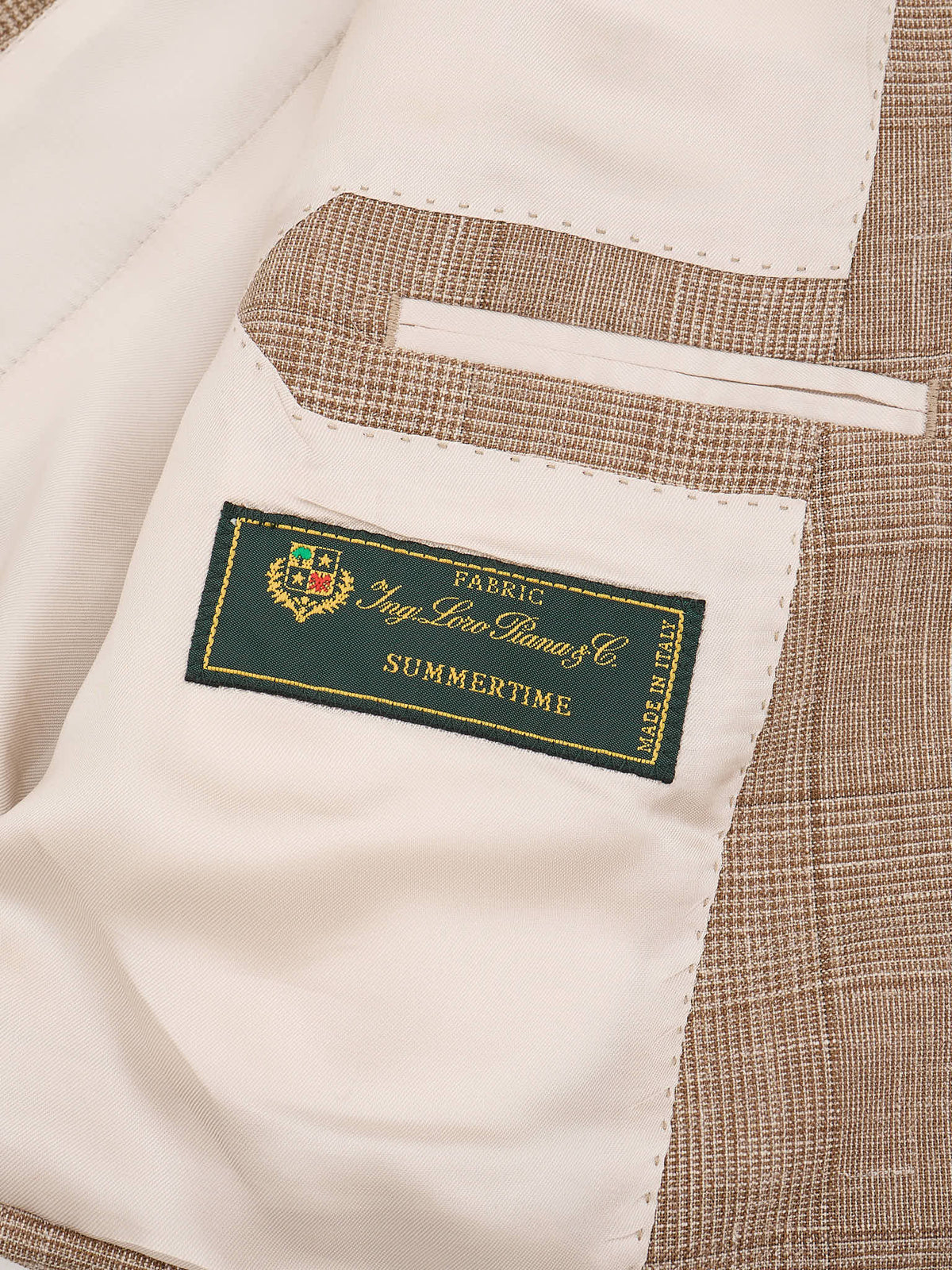 MILAN KELECENI Beige Prince of Wales Loro Piana Wool-Silk-Linen DB Suit