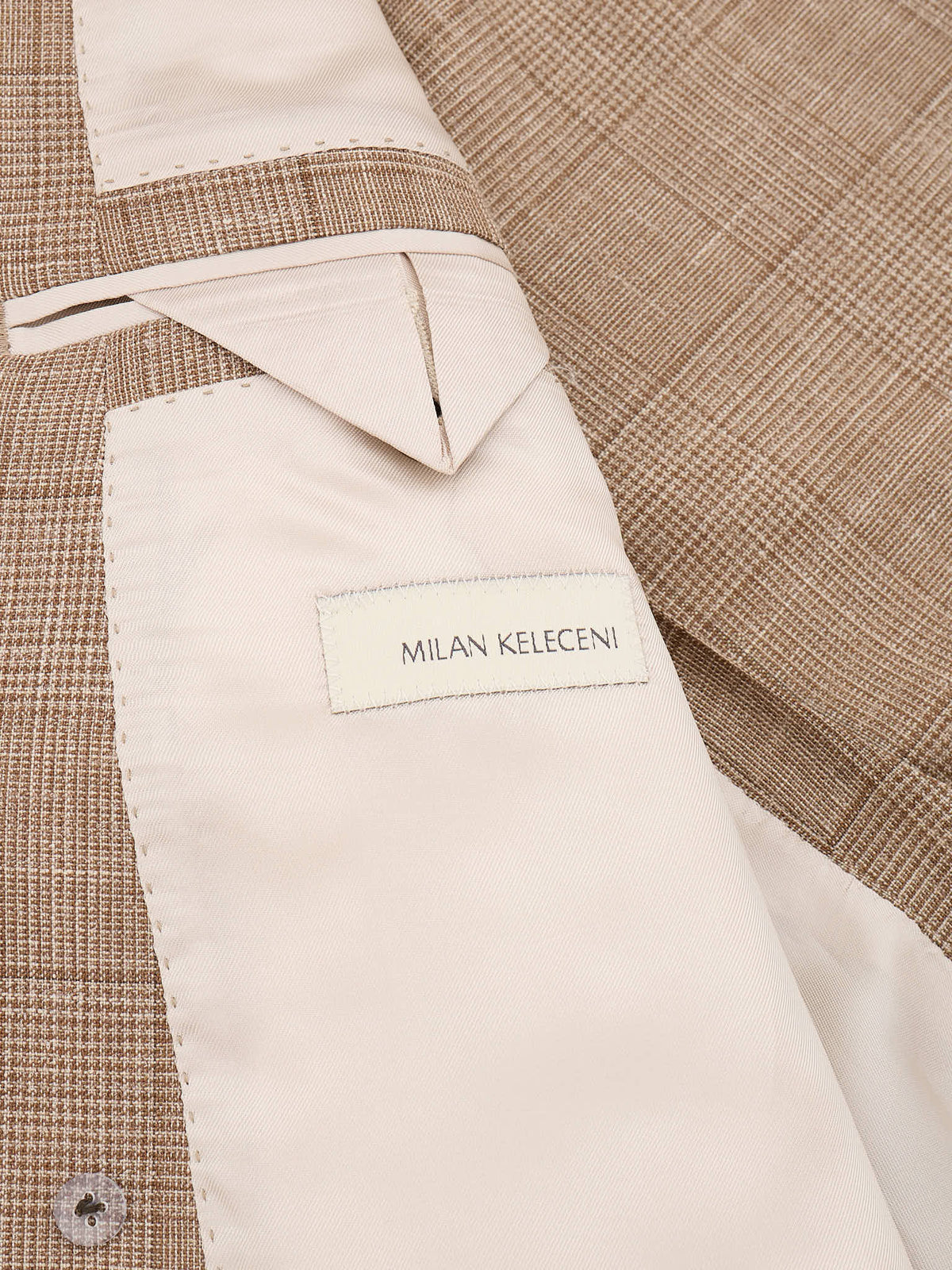 MILAN KELECENI Beige Prince of Wales Loro Piana Wool-Silk-Linen DB Suit