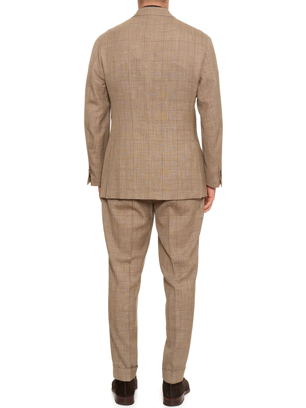 MILAN KELECENI Beige Prince of Wales Loro Piana Wool-Silk-Linen DB Suit