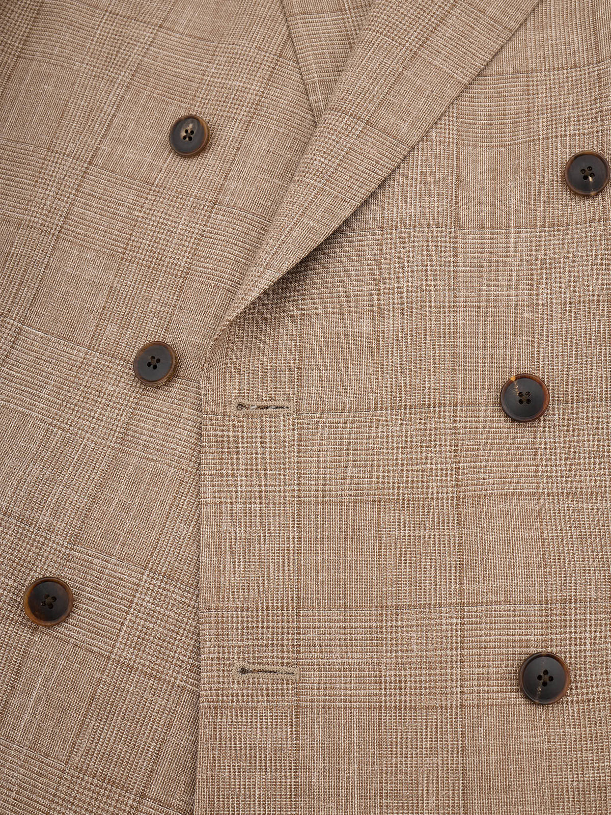 MILAN KELECENI Beige Prince of Wales Loro Piana Wool-Silk-Linen DB Suit