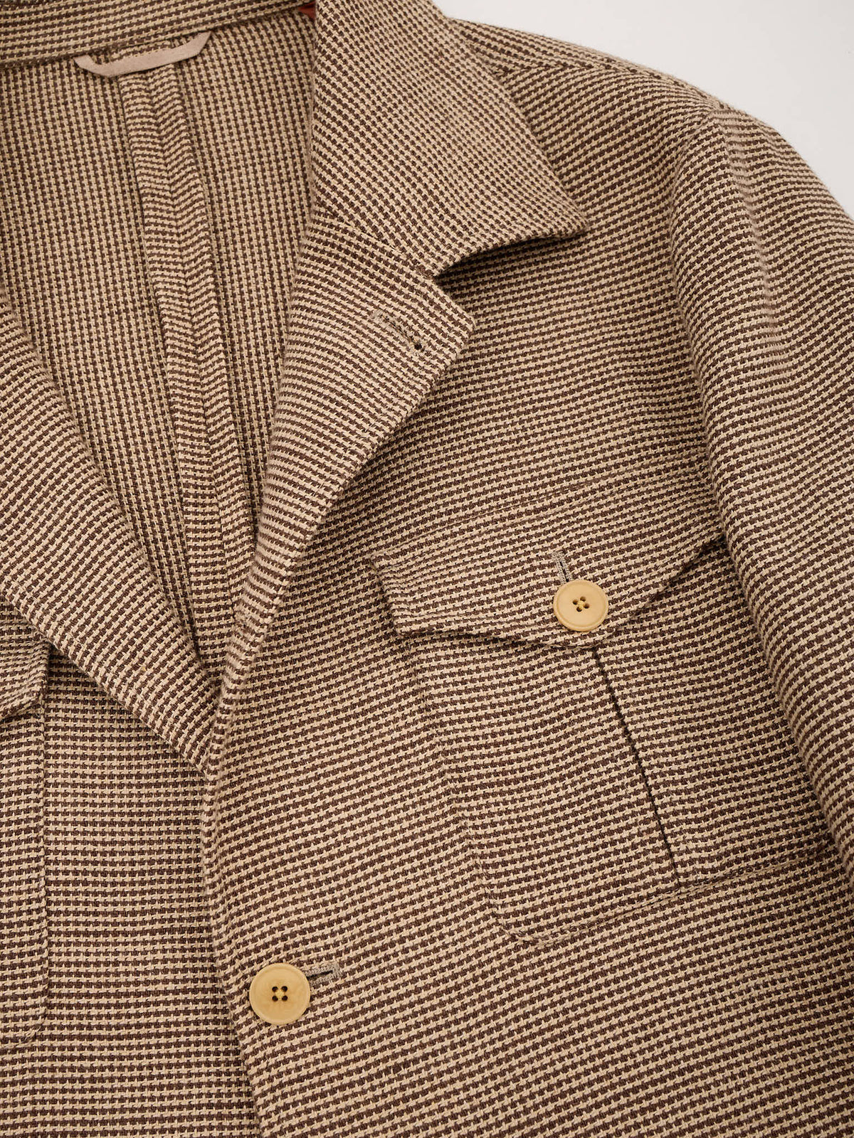 MILAN KELECENI Brown Houndstooth Wool-Silk-Linen Field Jacket