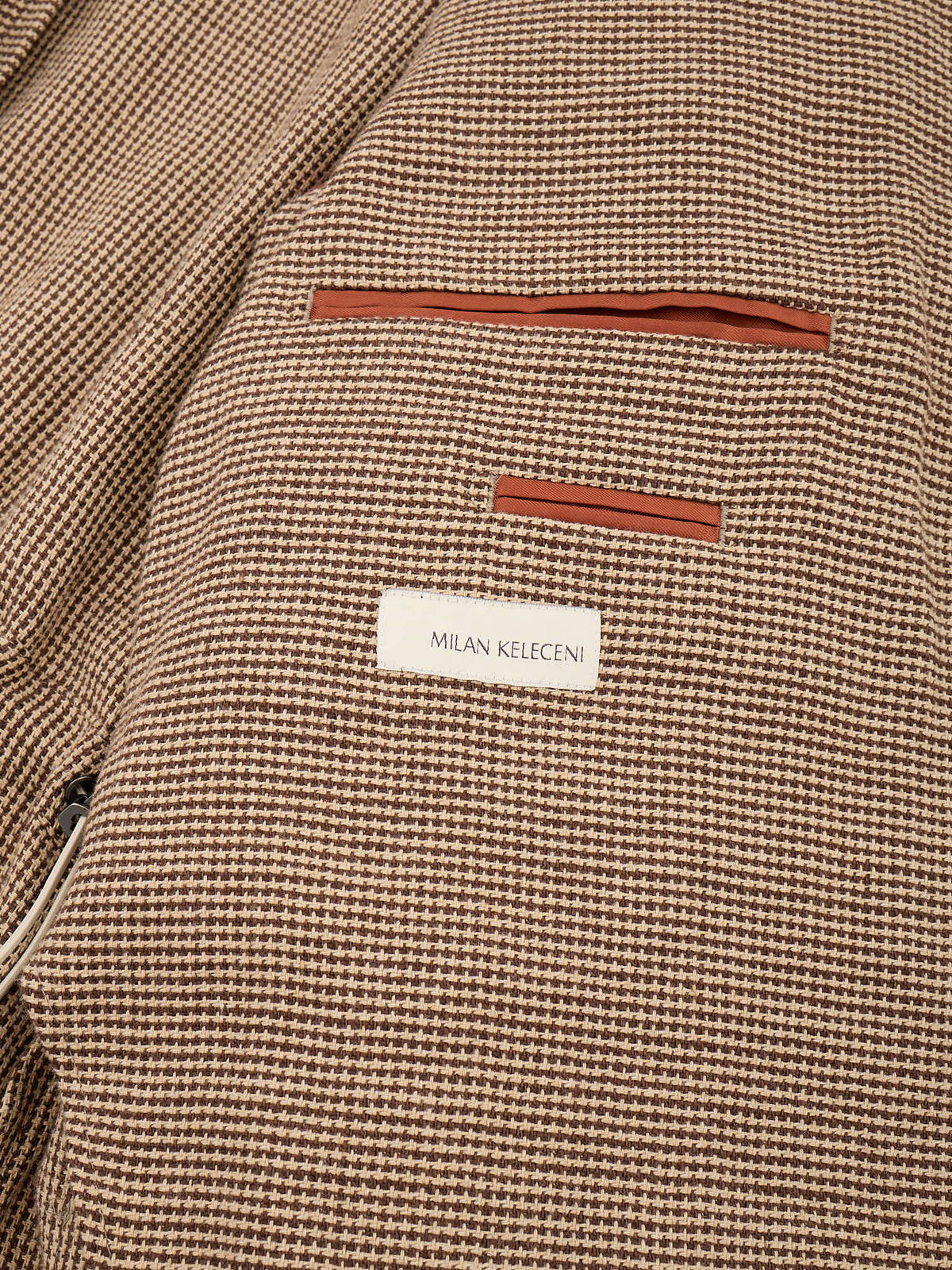 MILAN KELECENI Brown Houndstooth Wool-Silk-Linen Field Jacket