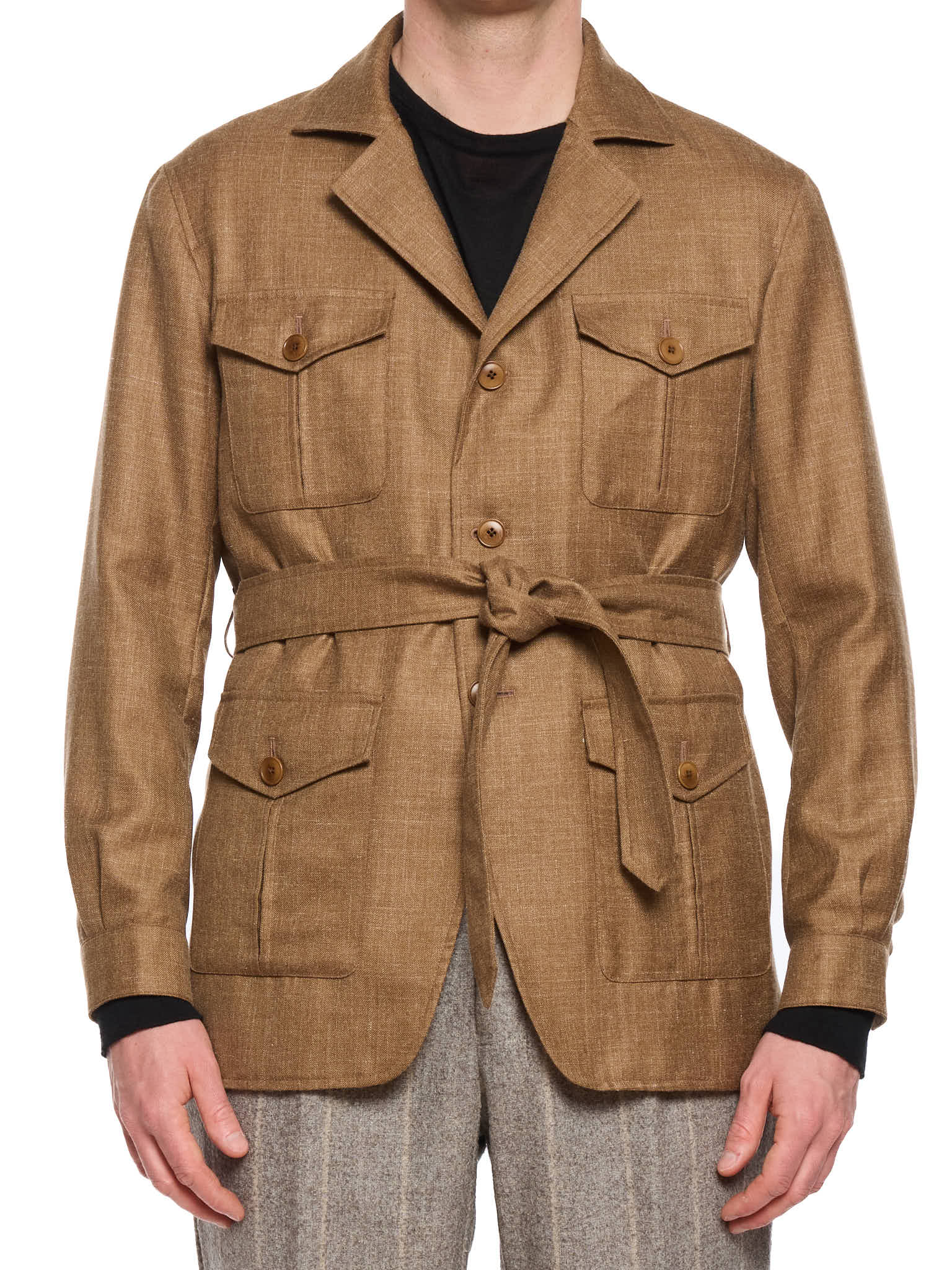 MILAN KELECENI Brown Wool-Silk-Linen Safari Jacket
