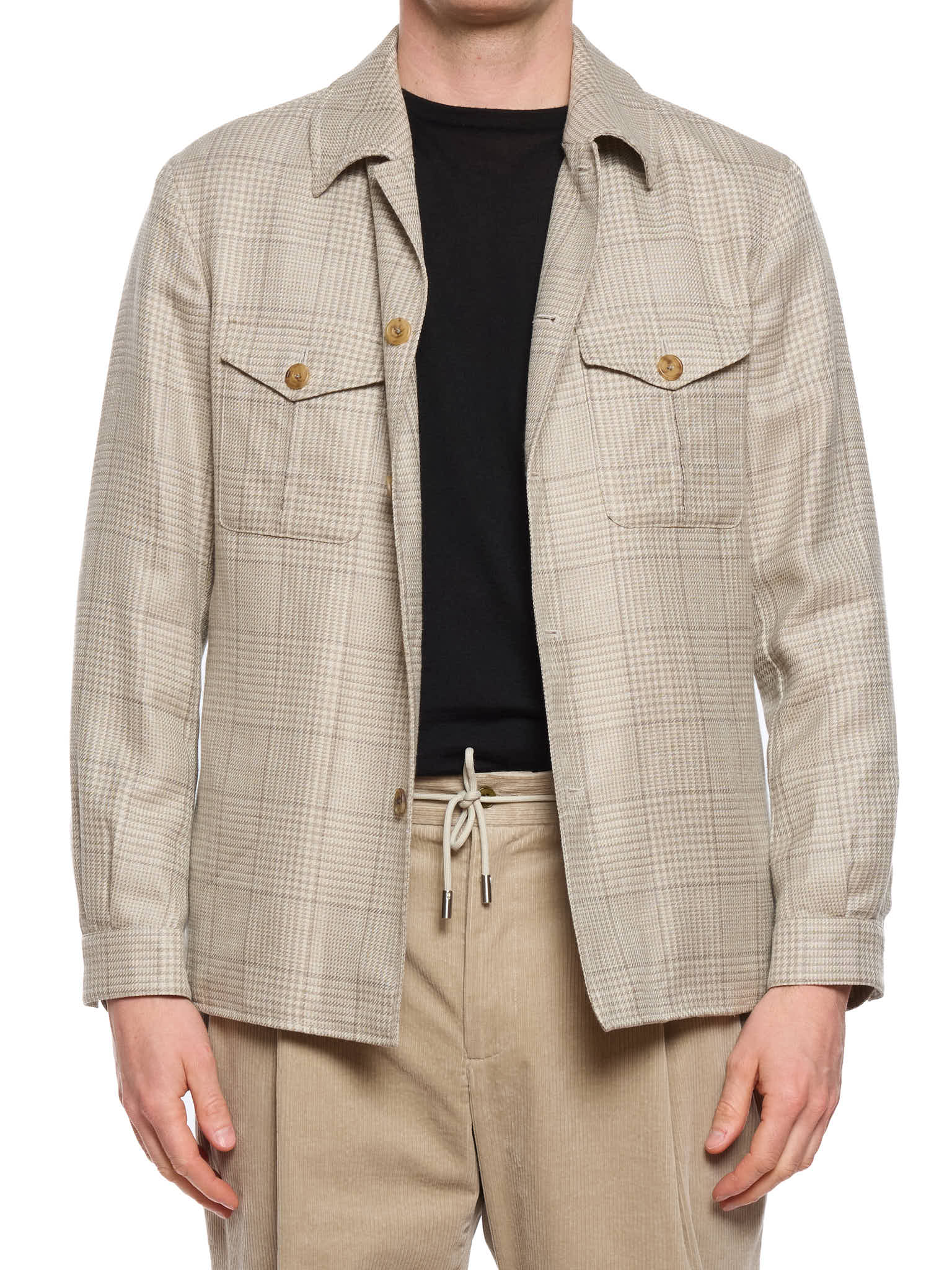 MILAN KELECENI Gray Glen Plaid Loro Piana Fabric Wool-Silk-Linen Overshirt Jacket