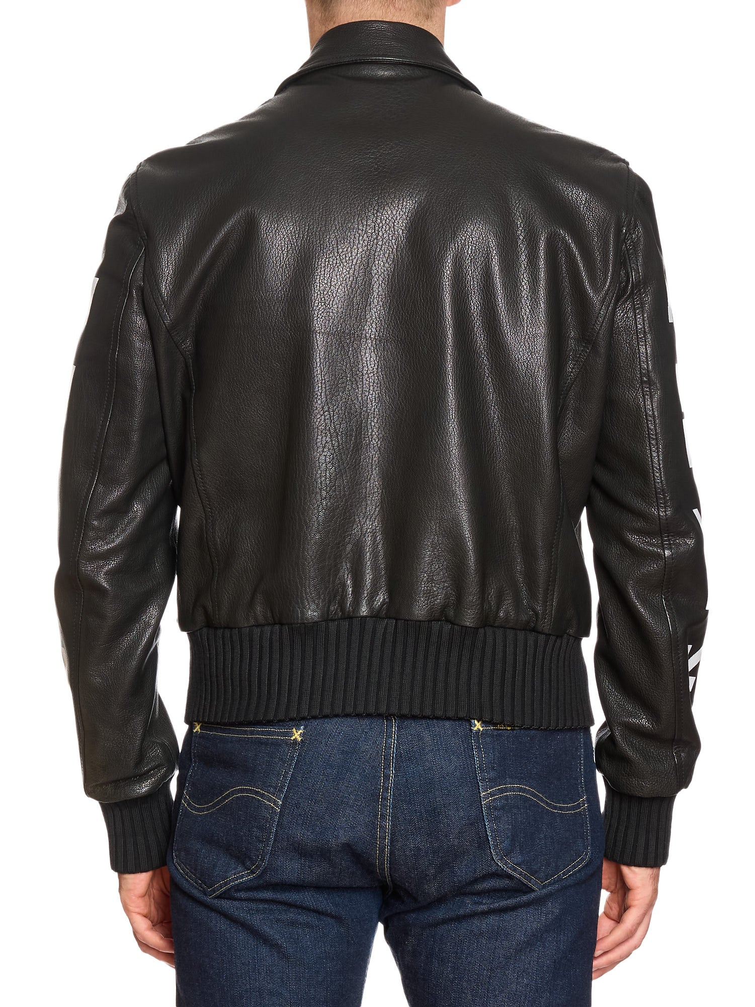 OFF-WHITE c/o VIRGIL ABLOH Black Leather Arrows Bomber Jacket 2017-18 FW