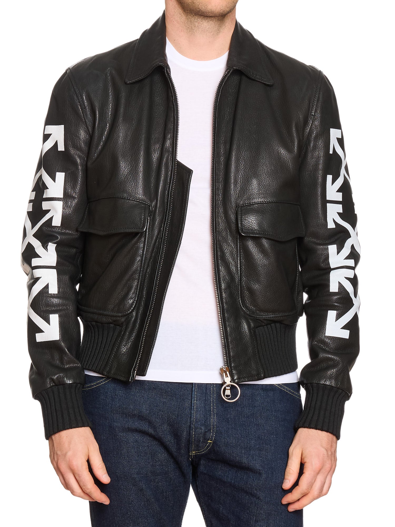 OFF-WHITE c/o VIRGIL ABLOH Black Leather Arrows Bomber Jacket 2017-18