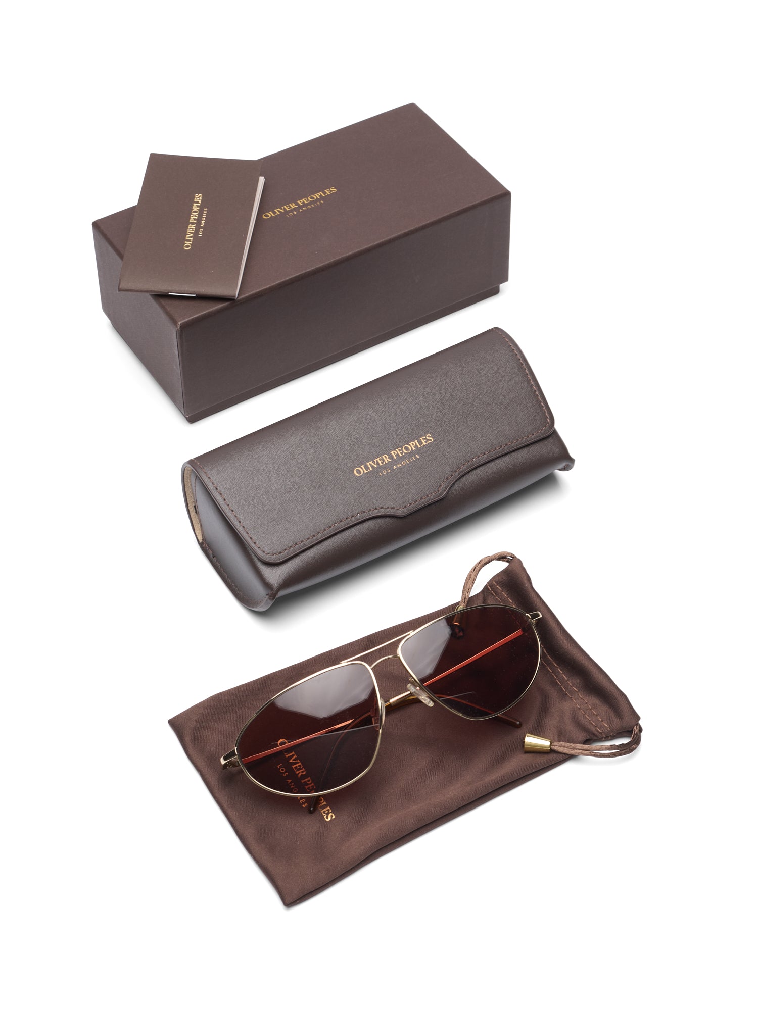 OLIVER PEOPLES Kallen Soft Gold Aviator Sunglasses Rosewood Lens OV1261S 5035/C5