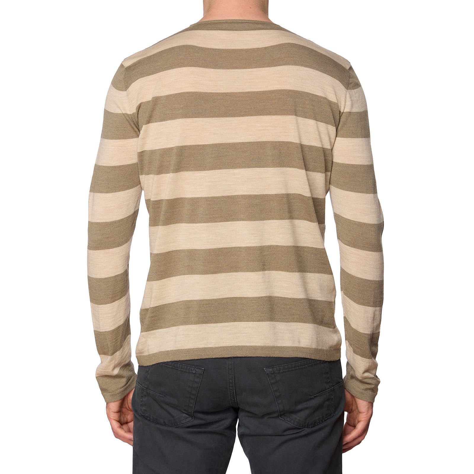ONES Brown-Beige Striped Loro Piana Wool Super 150's Knit Crewneck Sweater EU 50 NEW US M
