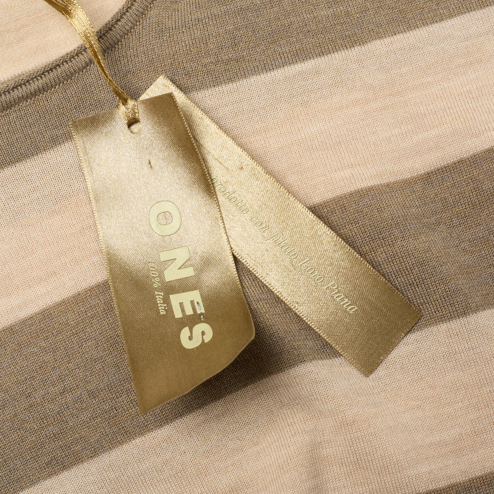 ONES Brown-Beige Striped Loro Piana Wool Super 150's Knit Crewneck Sweater EU 50 NEW US M